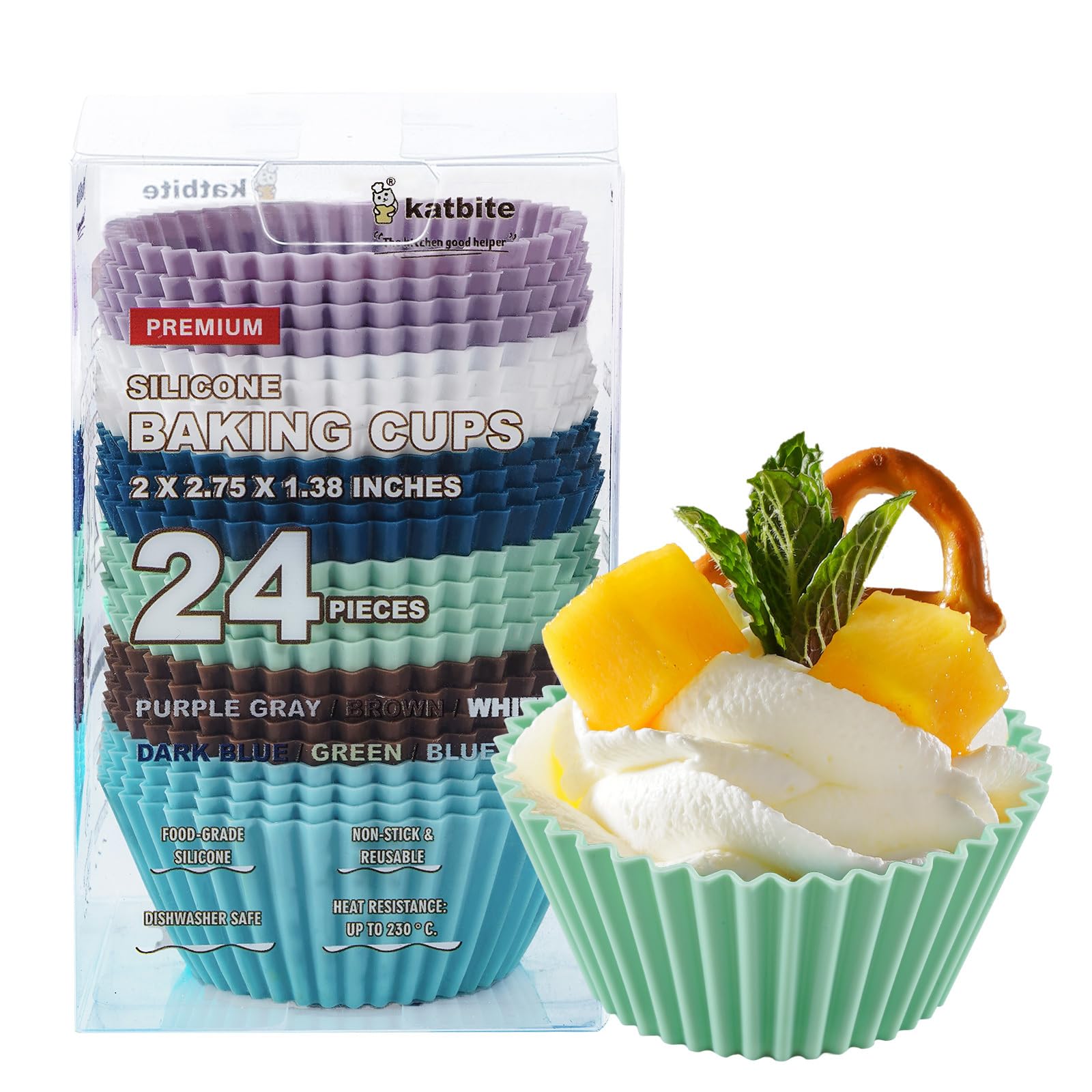 Silicone Cupcake Baking Cups Katbite 24 Pack Silicone Baking Cups Reusable Non-Stick Heavy Duty Silicone Cupcake Liners For Baki