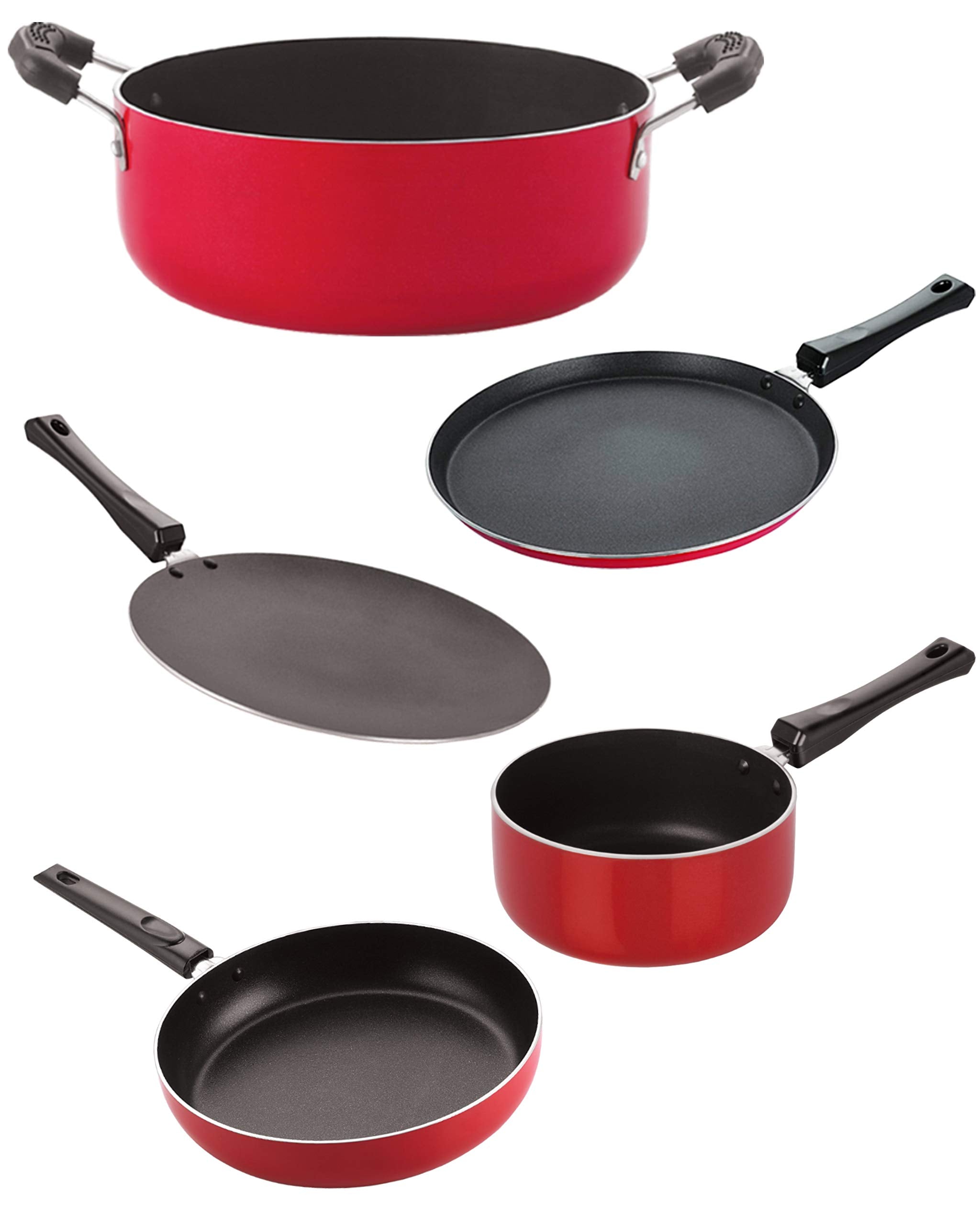 Nirlon Non Stick Aluminium Cookware Set Of 5 Pieces (2.6Mm_Ct_Fp12_Spb_Cass22_Ft12)