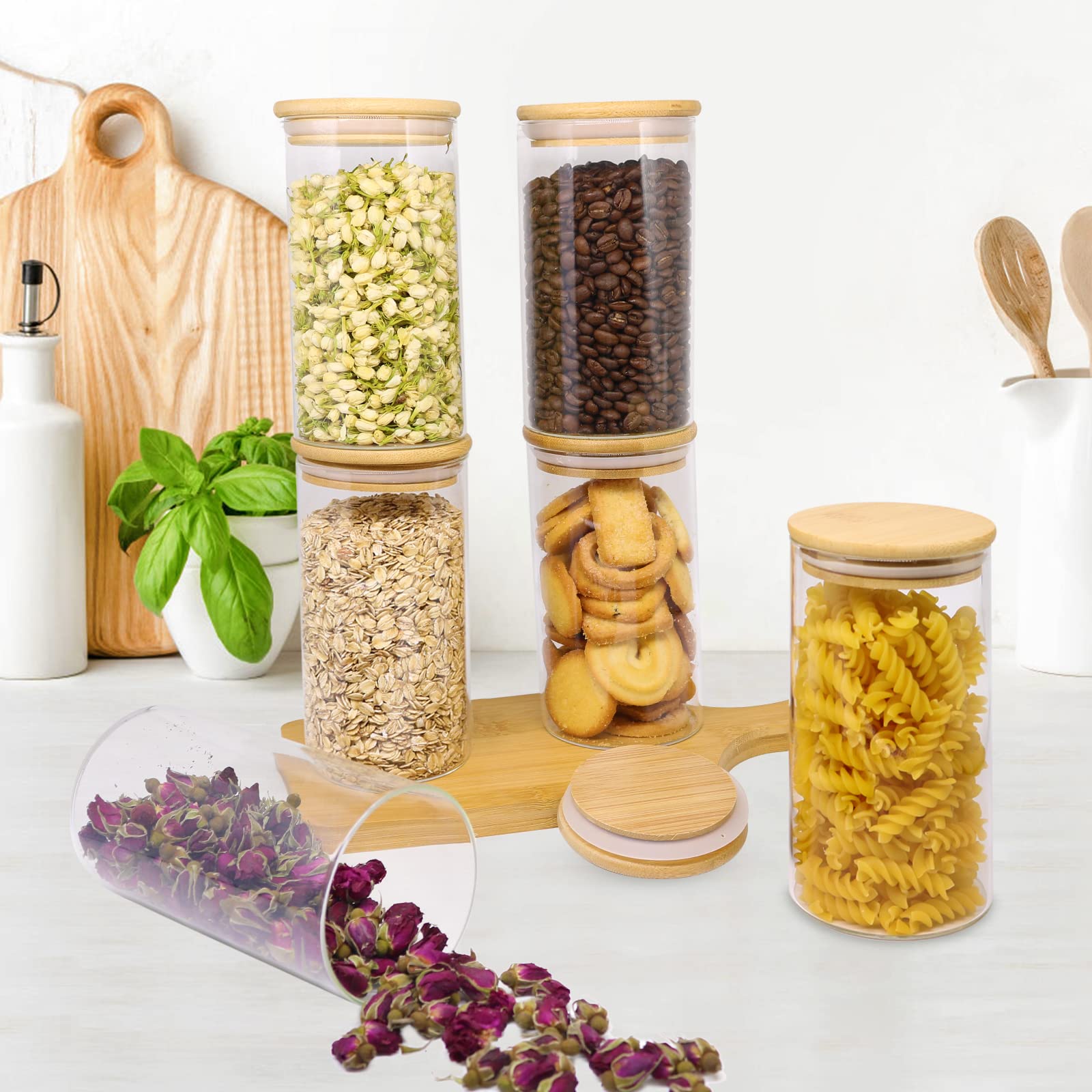 Hoanra 25Oz Glass Jars With Airtight Bamboo Lids And Labels, Glass Food Storage Containers For Kitchen Pantry Organization For C
