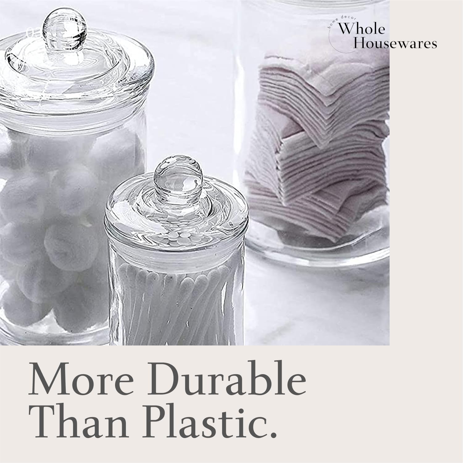 Whole Housewares - Set Of 3 Bathroom Canisters - Storage Container Jars - Premium Glass Apothecary Jars With Lids - Small Glass