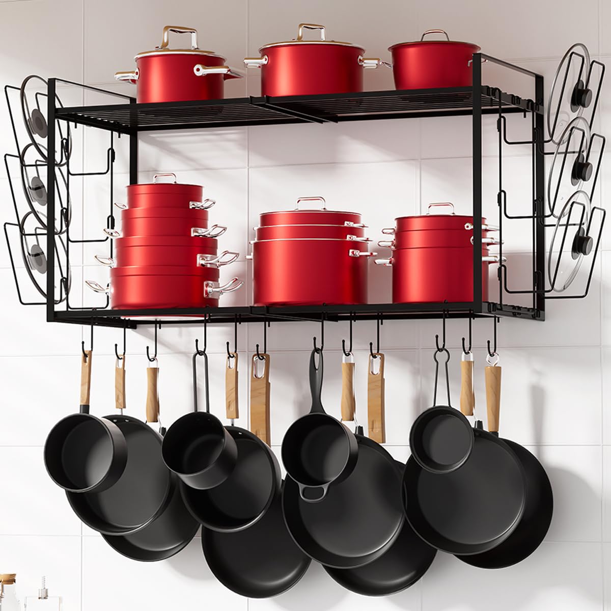 Homics 31 Pot Rack Wall Mounted, Pots and Pans Hanging Organizer Shelf