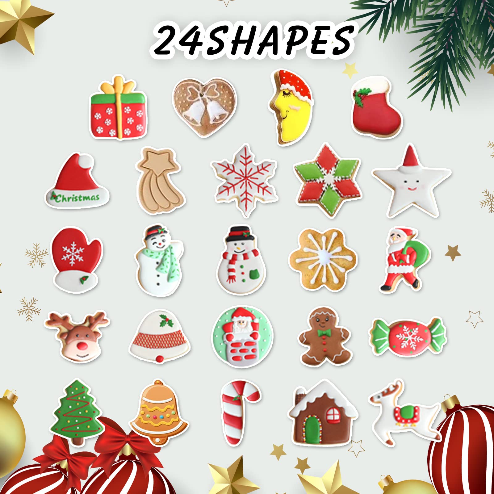 24Pcs Christmas Cookie Cutter Set, Stainless Steel Xmas Biscuit Cutter Mold, Diy Baking Pastry Tool Small Biscuit Mold, Snowman