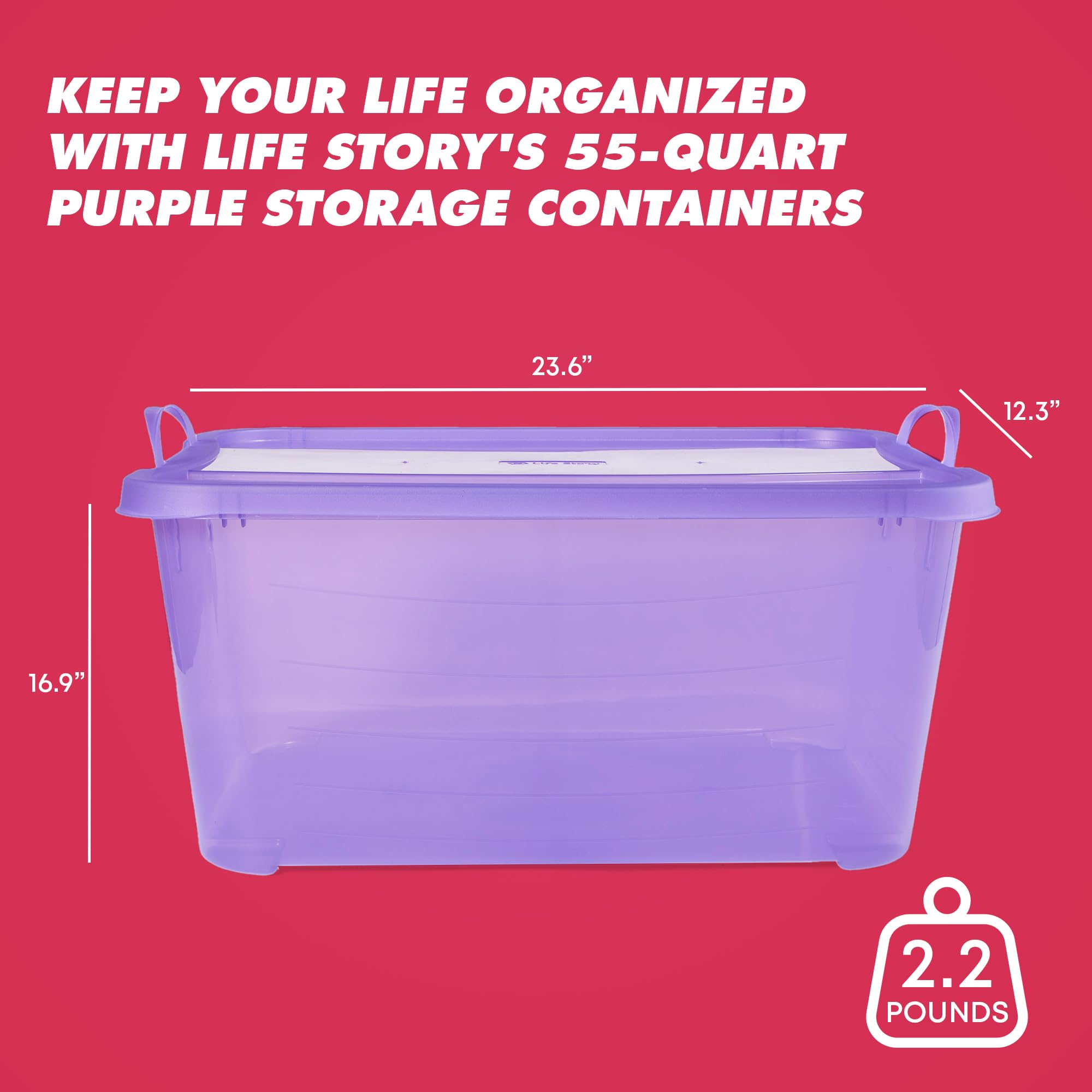 Life Story Stackable 55 Quart Plastic Storage Tote Home Or Office Large Organization Container Bins With Latching Lids And Handl