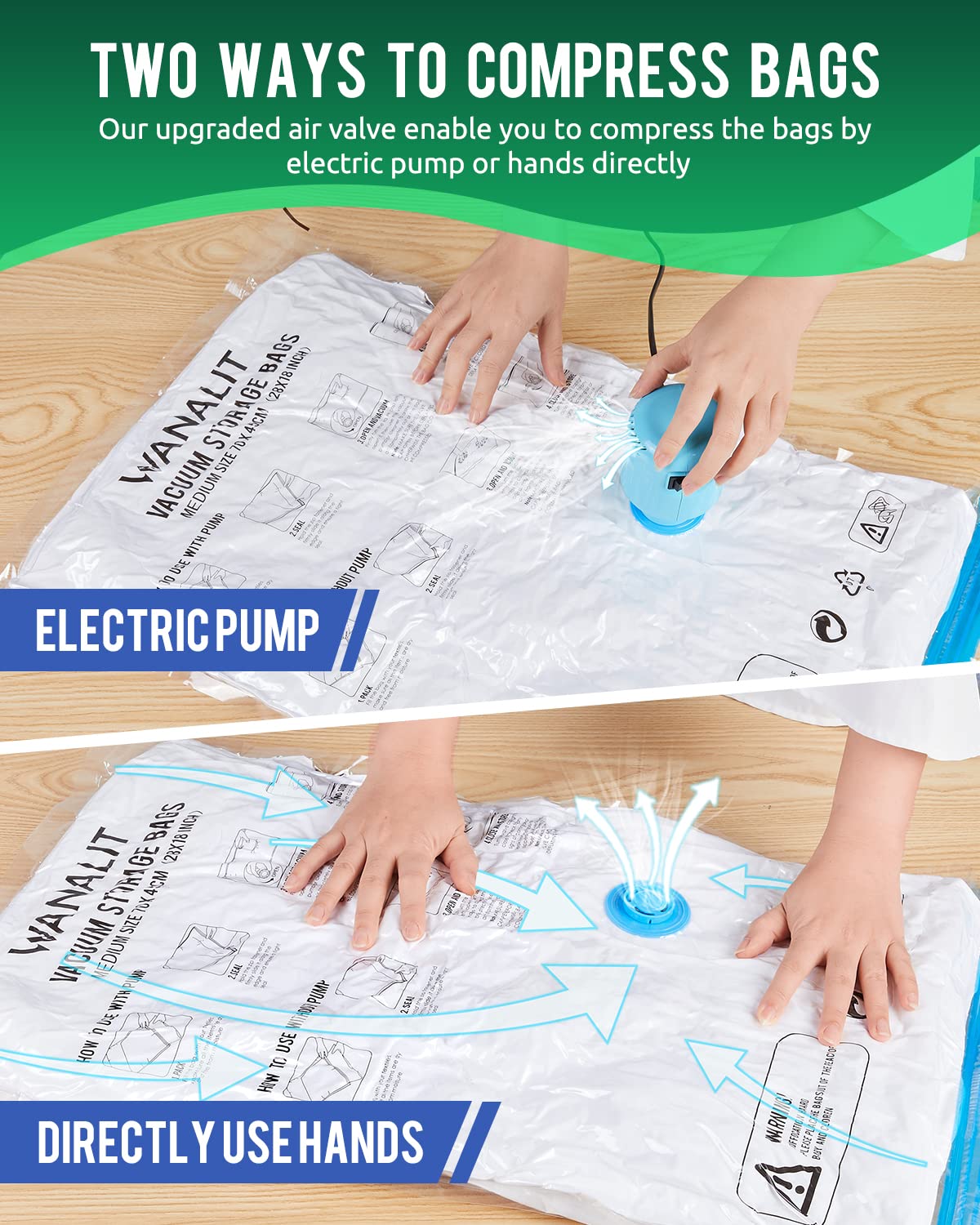 Vacuum Storage Bags with Electric Air Pump  15 Pack (3 Jumbo  3 Large  3 Medium  3 Small  3 Roll Up Vacuum Sealer Bags) Space Saver Bag for Clothes  Blanket  Duvets  Pillows  Comforters  Travel