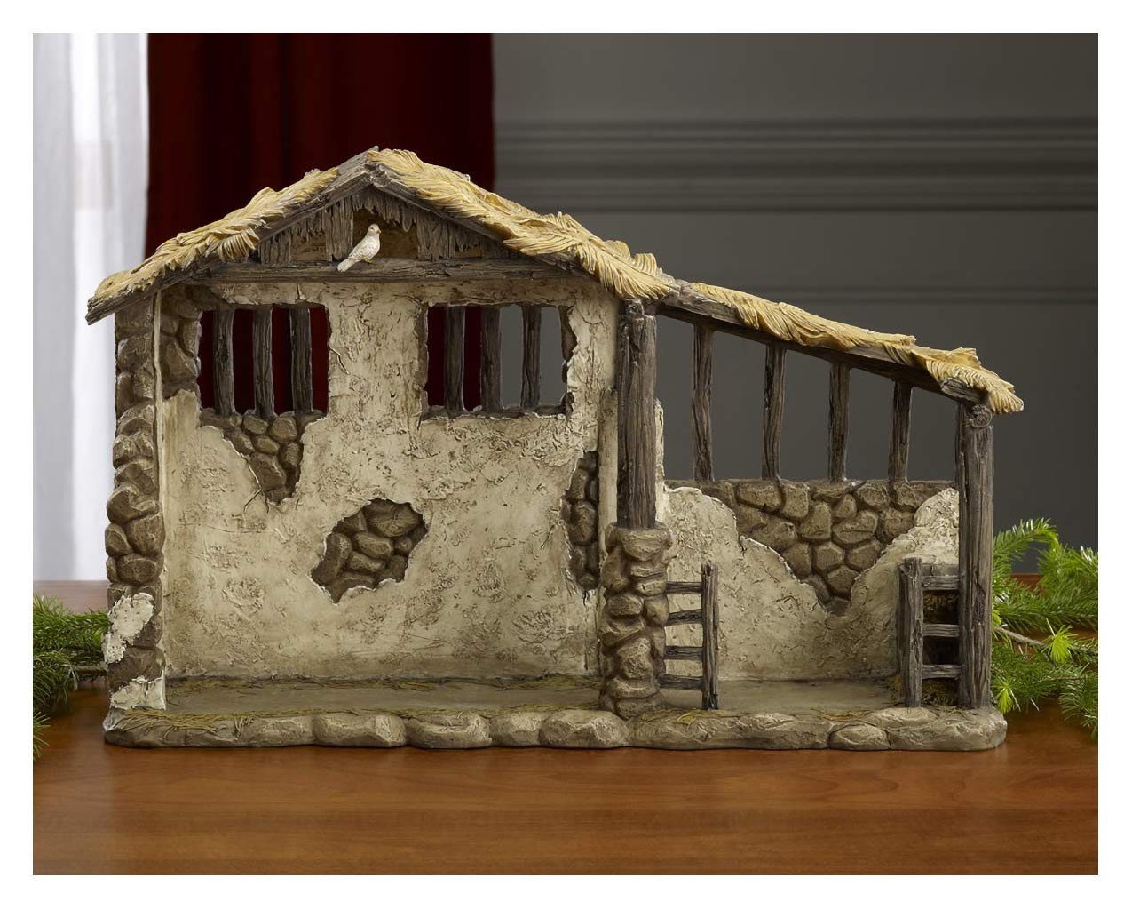 Three Kings Gifts Lighted Stable, Creche, Flat Bottom for Stability, Home Decorating Nativity Scene Set & Figures Shelter with W