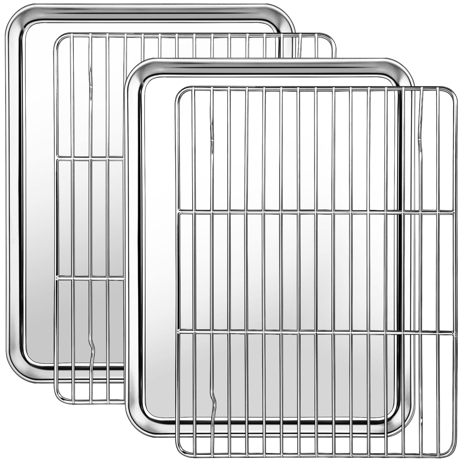 Cekee Baking Sheet With Rack Set (2 Baking Pans + 2 Baking Racks), Stainless Steel Cookie Sheets For Baking Nonstick, Heavy Duty