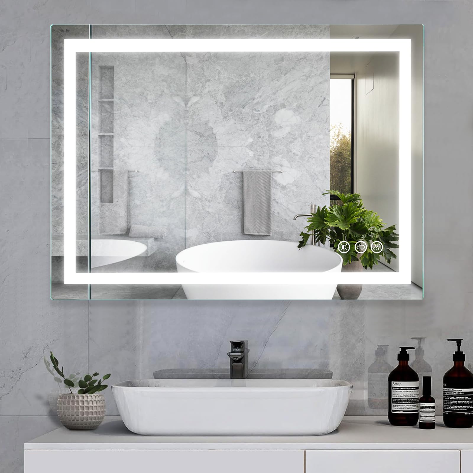 Led Bathroom Mirror, 36X28 Inch Frontlit Bathroom Vanity Mirrors With Lights, Mirrors For Wall With Smart Touch Button, 3 Colors