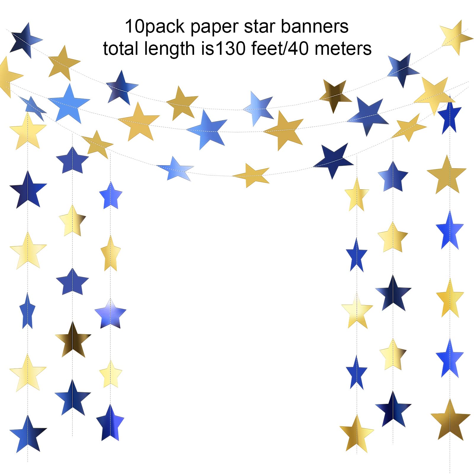 Patelai Glitter Star Garland Banner Christmas Decor 130 Feet Star Hanging Bunting Banner Twinkle Backdrop for Homecoming Classro