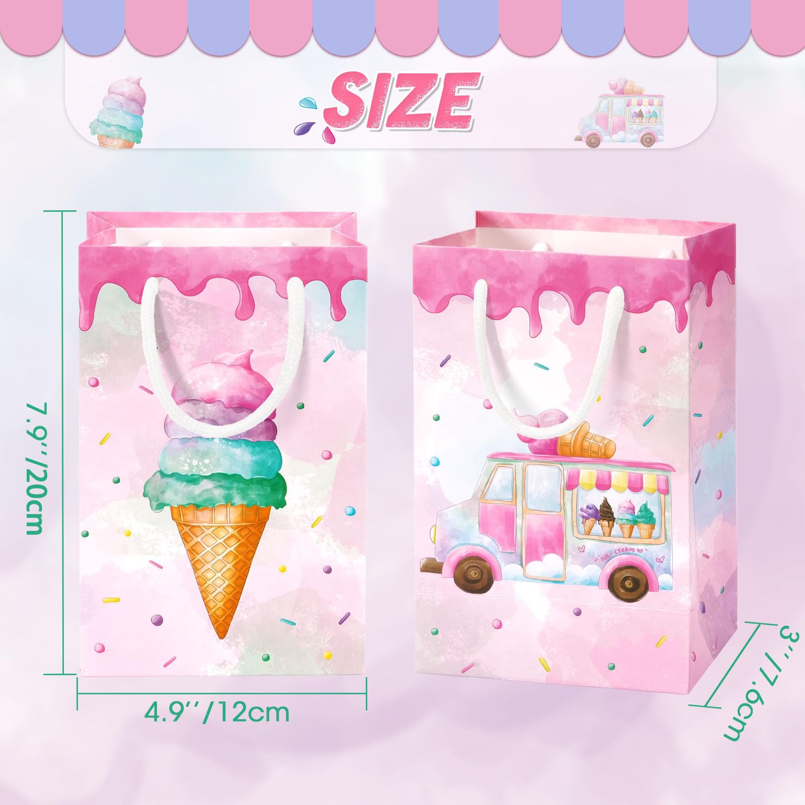 Wernnsai 16 Pcs Ice Cream Gift Bags With Handles Reusable Ice Cream Party Favor Bags For Summer Party Supplie Candy Tote Bags Fo