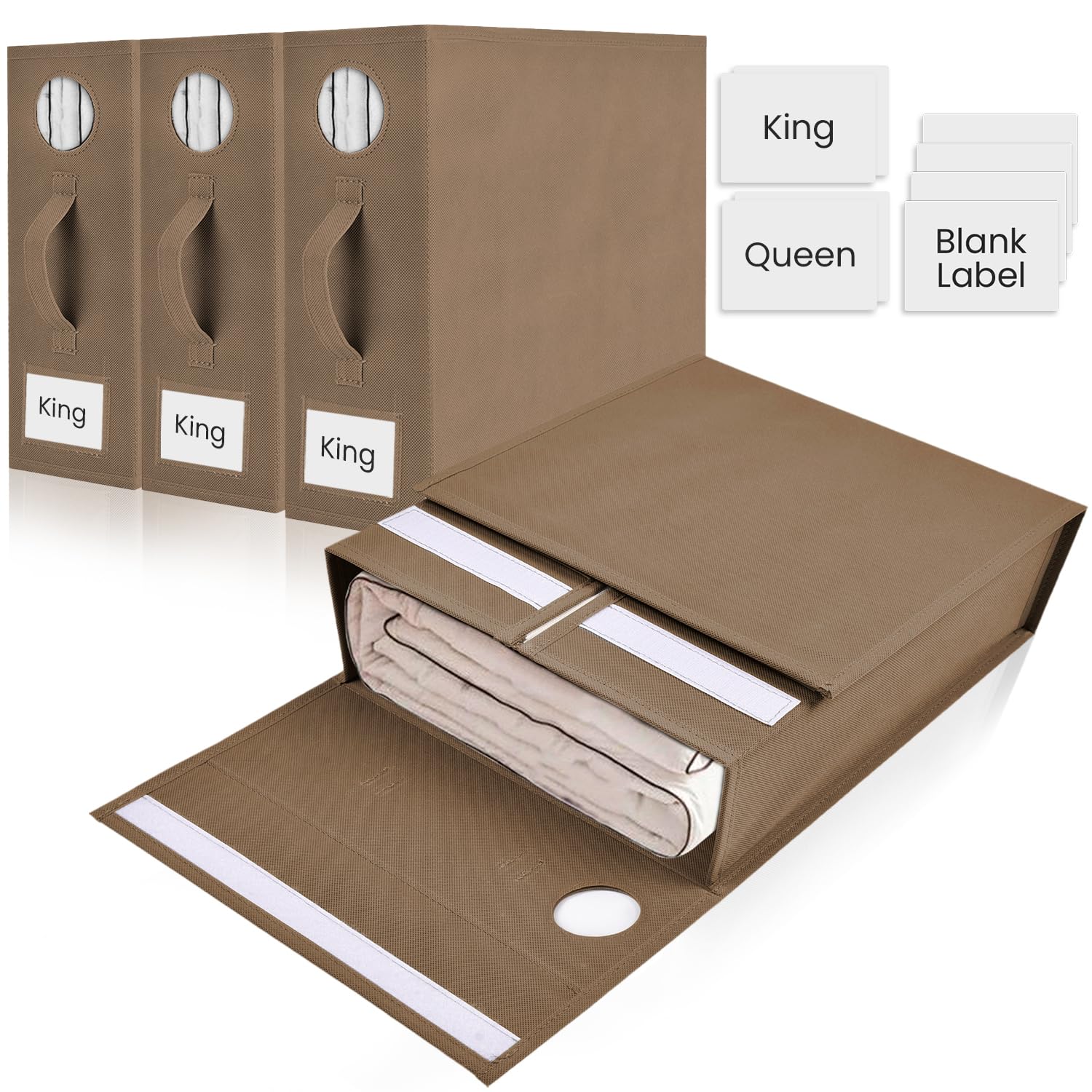 TOSORO 4 Pack Bed Sheet Organizer and Storage, Foldable Storage Bed Sheet Organizer for Linen Closet with Viewing Window & Label