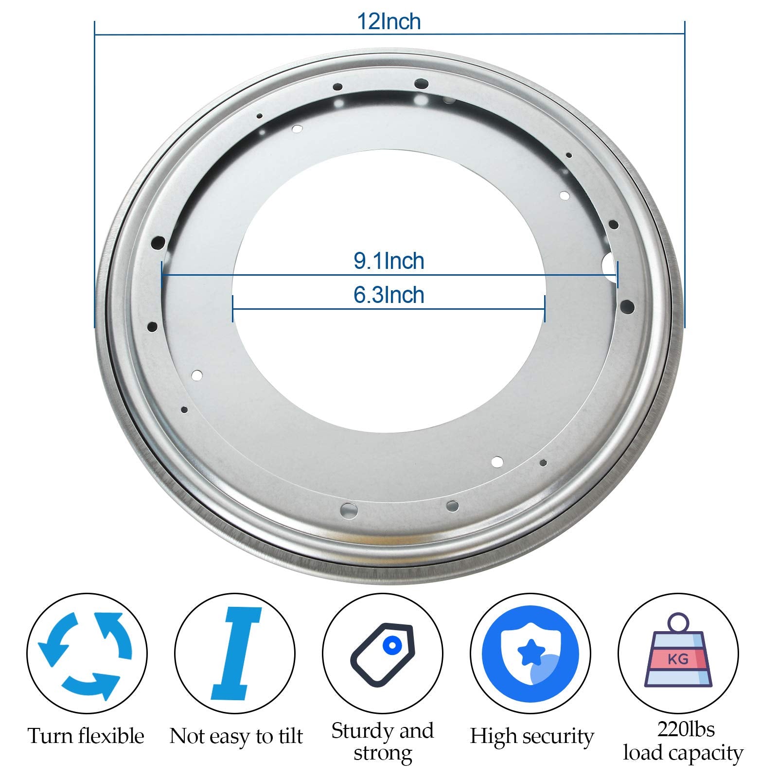 2Pack 12Inch Lazy Susan Hardware, 5/16    Thick Turntable Bearings, 1000Lbs Rotating Bearing Plate Heavy Duty For Rotating Table