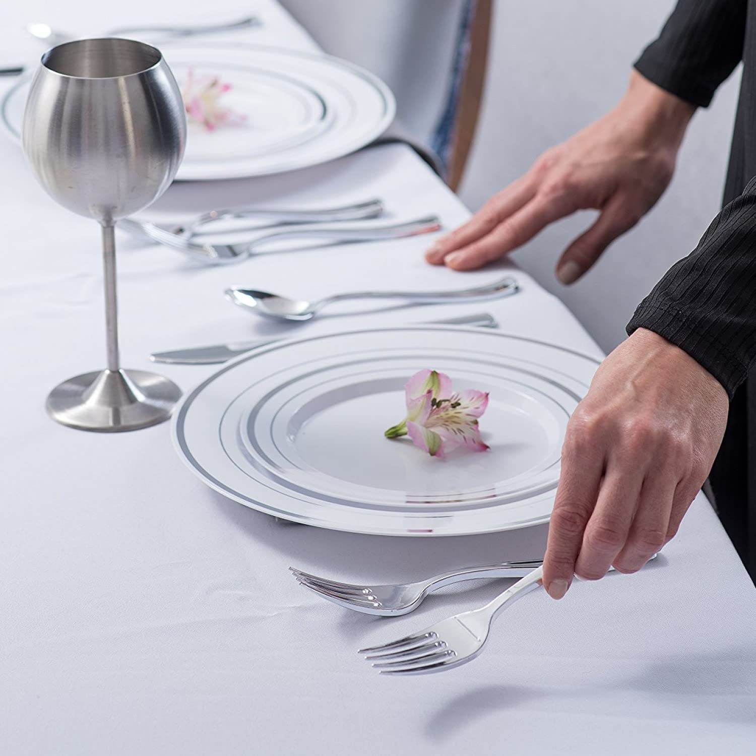 Plastic Silver Forks (75 Pack) - Glossy Silver Cutlery Forks - Disposable Silverware - Heavy Weight Plastic Silver Forks - Durab