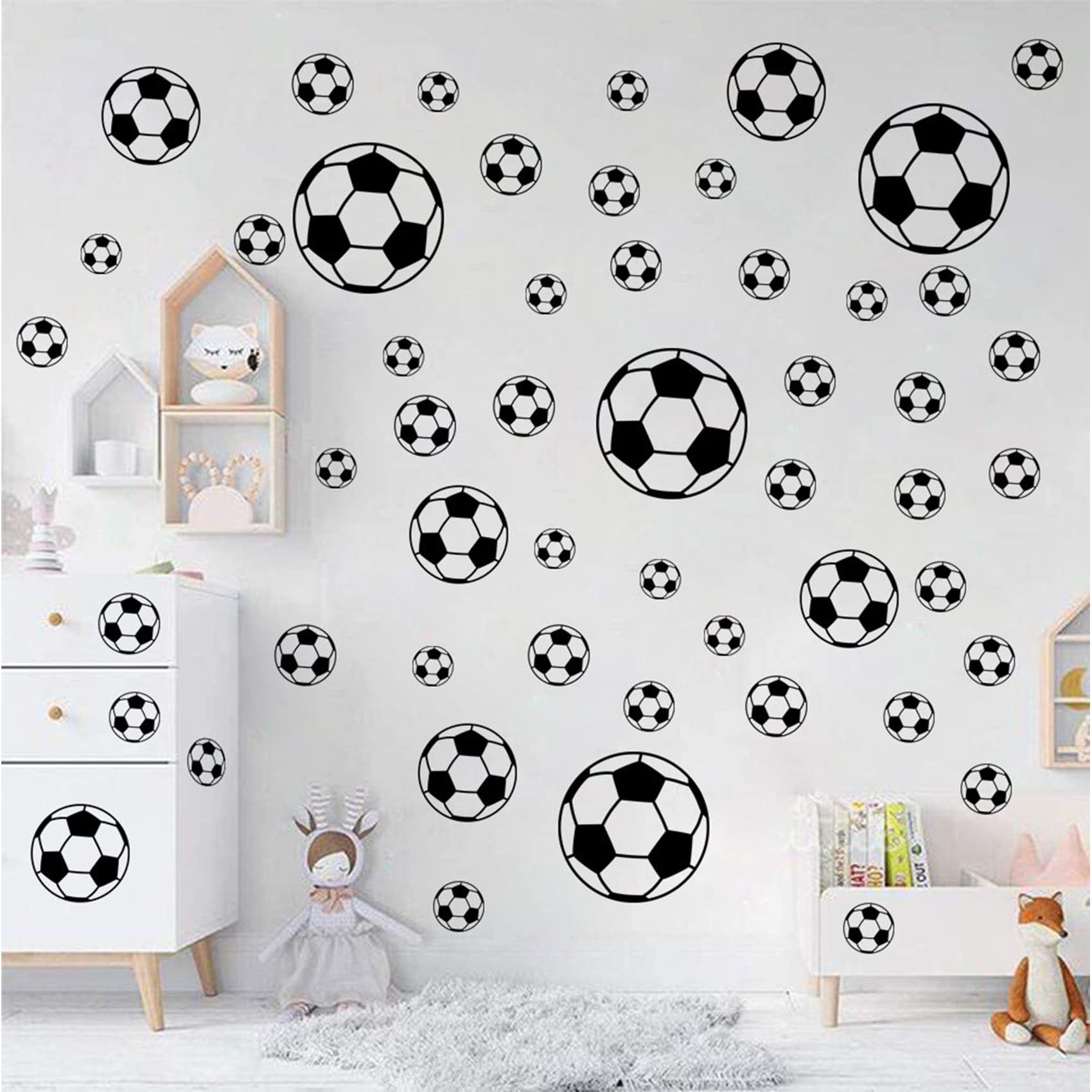 52 Pcs Soccer Stickers, Easy To Peel And Stick Soccer Balls Wall Stickers, Wall Art Diy Football Decor Decals For Kids Room, Boy