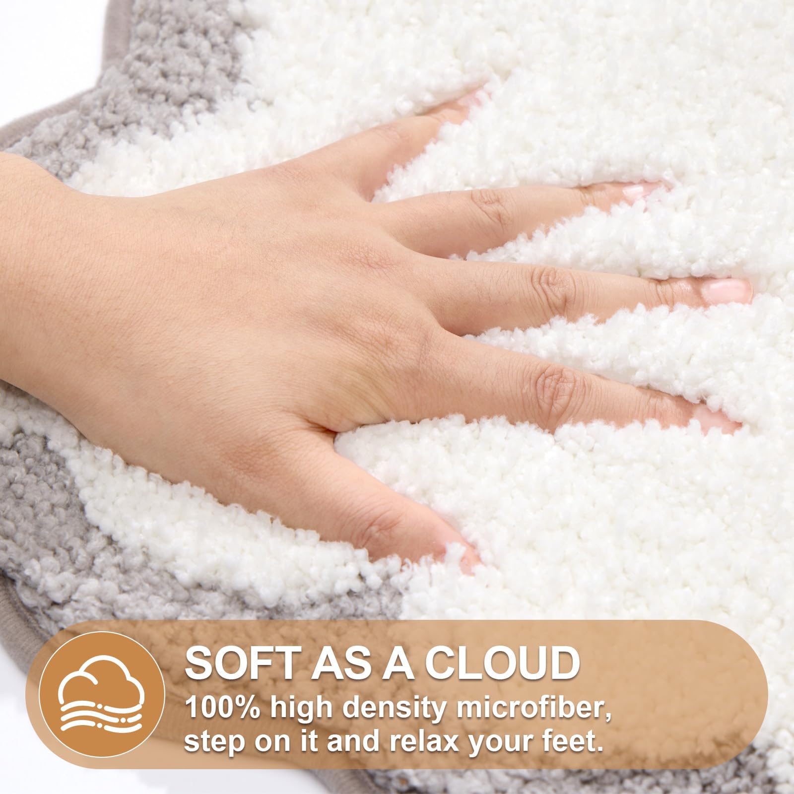 Ortigia Long Cute Scalloped Bathroom Rugs Runner, Fun White And Gray Plush Microfiber Scallop Bath Mats Non Slip Washable Quick
