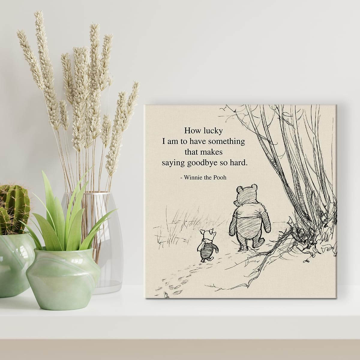 Classic Winnie The Pooh Wall Art Decor Retro How Lucky Am I Quotes Sayings Canvas Painting Pictures Framed Print Sign Artwork Re