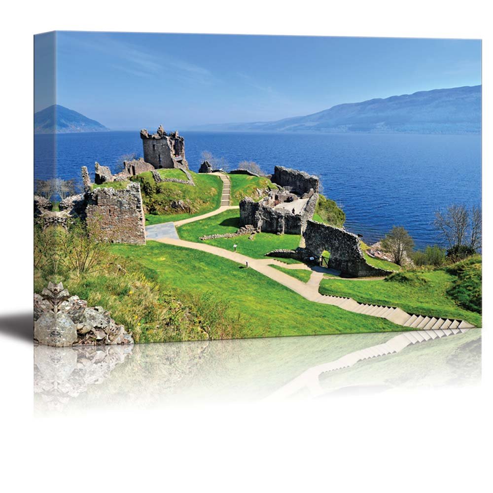 Beautiful Scenery Landscape Of Ruins Of Urquhart Castle Along Loch Ness Scotland - Canvas Art Wall Art - 16'' X 24''