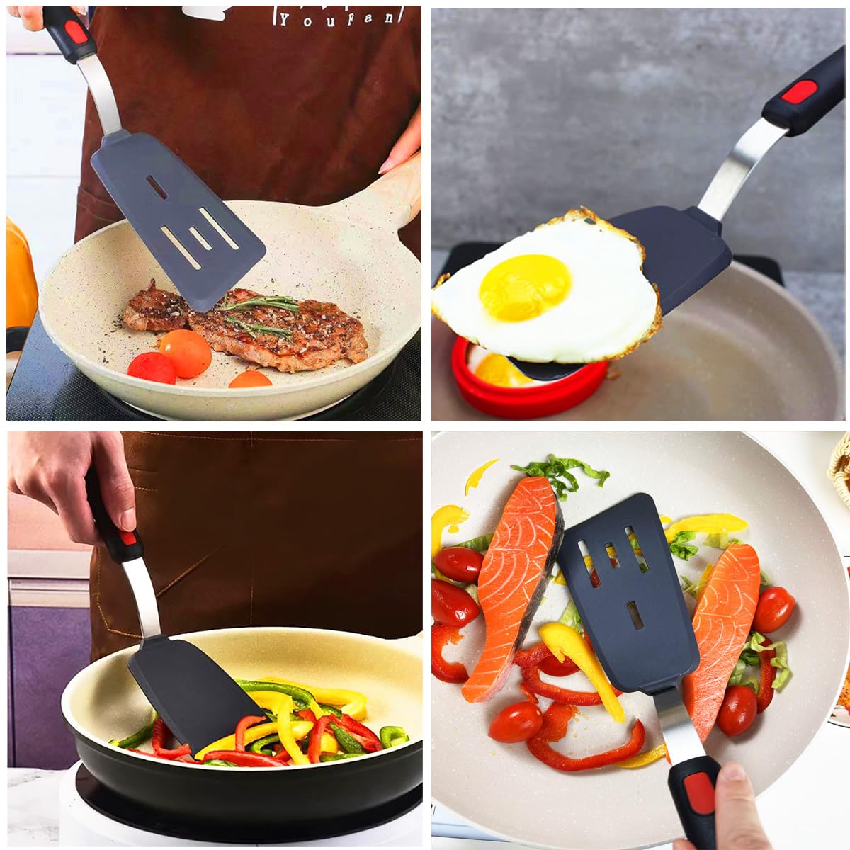 Klaqqed 4Pcs Spatula Silicone Heat Resistant Flexible Rubber Silicone Spatulas For Nonstick Cookware, Burger Pancake Spatula Tur