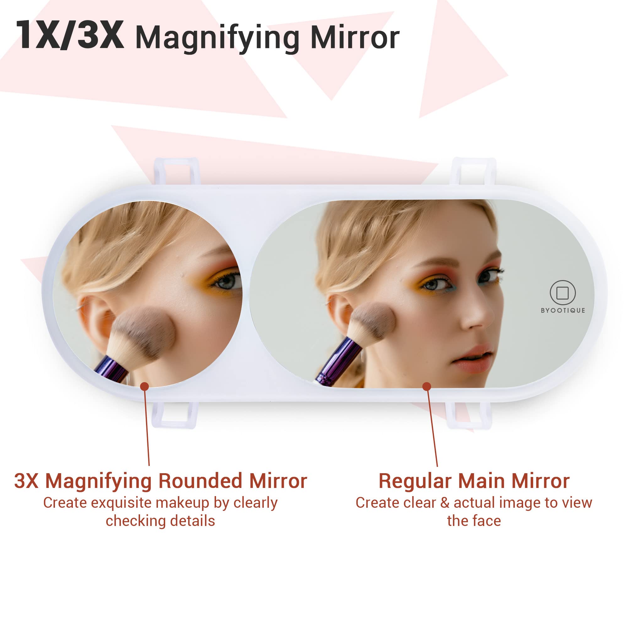 Byootique Sun Car Visor Vanity Mirror 11'' 6500K Automobile 1/3X Magnification Led 3 Color Lights Dimming Girly Cosmetic Touch I