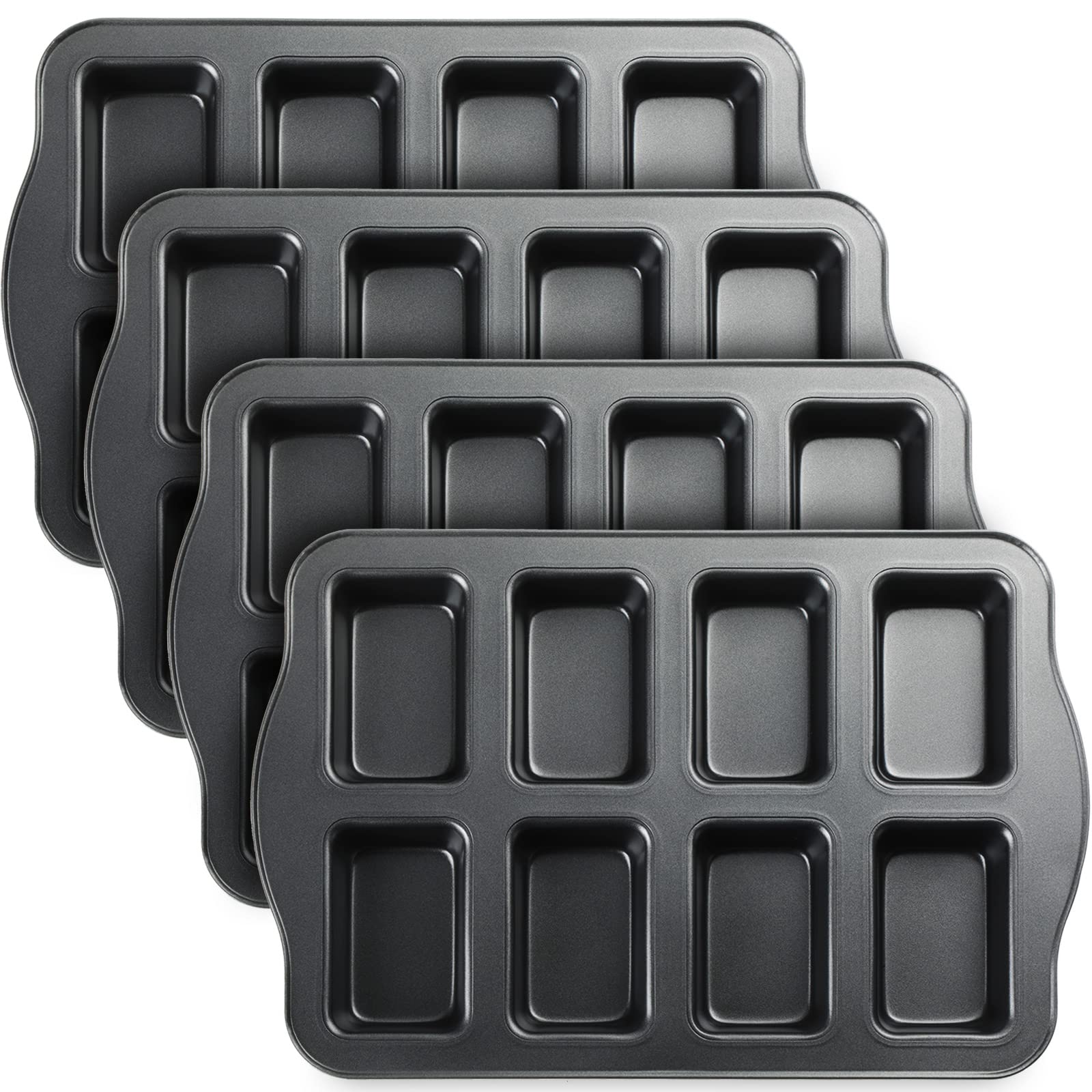 Yinder 4 Pcs Mini Loaf Pan, Carbon Steel With Non-Stick Coating, Rectangular, 17 X 9.45 X 1.18 Inch, Black Gray