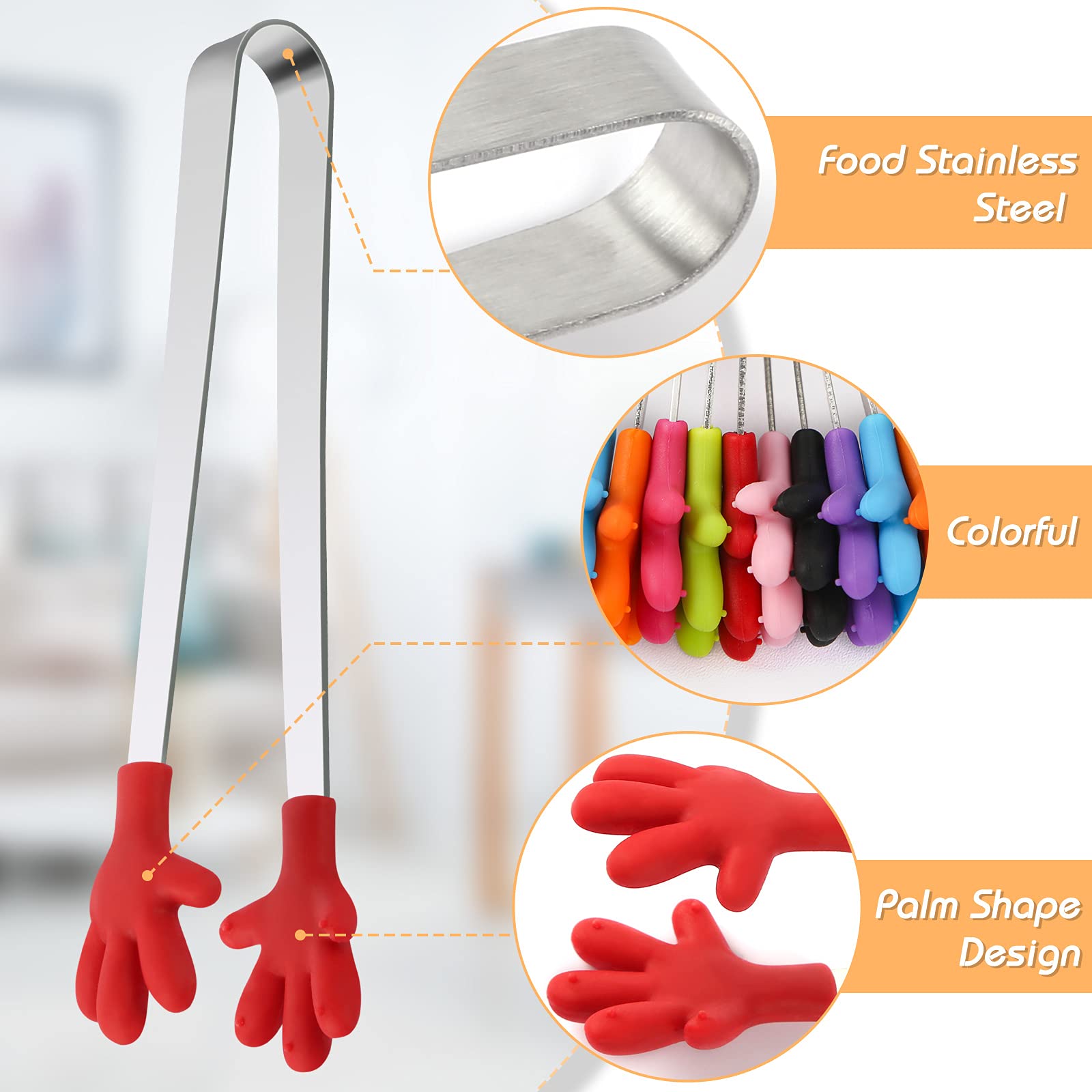 Shindel Silicone Mini Tongs, 8Pcs 5-Inch Kids Tongs,Colourful Small Food Tongs For Serving Food, Ice Cube, Fruits, Sugar,Kitchen