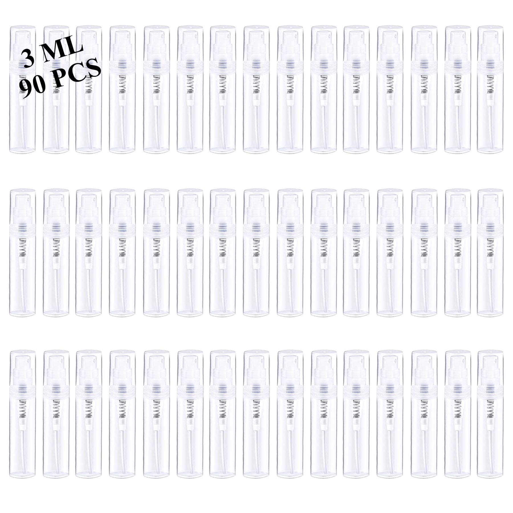Csdtylh Mini Spray Bottle 90Pcs 3Ml Clear Plastic Empty Sample Containers Fine Mist Perfume Travel Refillable Spray Bottle Perfu