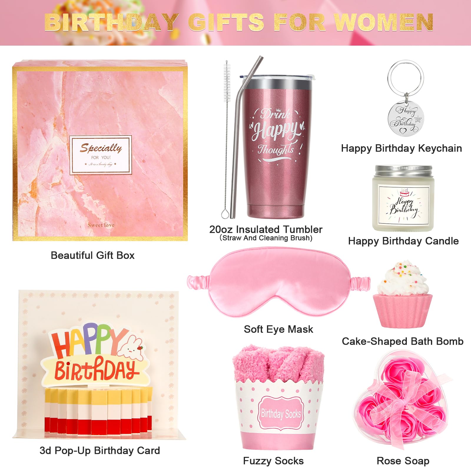 Macevia Birthday Gifts for Women, Unique Happy Birthday Gift Basket for Women Friendship, Funny Birthday Gift Ideas for Her Frie