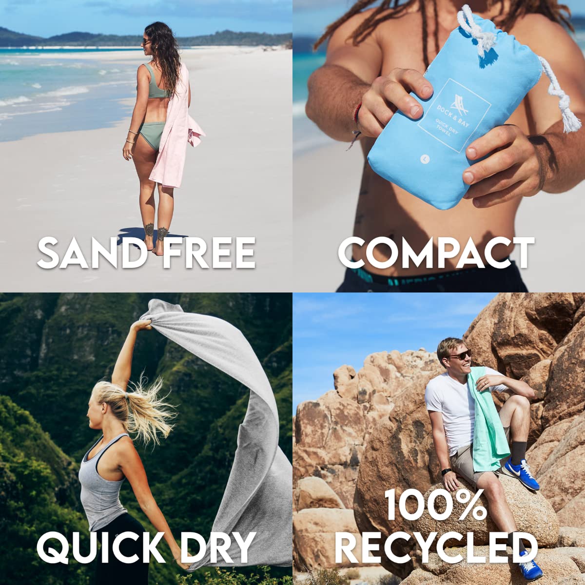 Dock & Bay Customized Beach Towel - Quick Dry, Sand Free - Compact, Lightweight - 100% Recycled - Includes Bag - Essential - Lag
