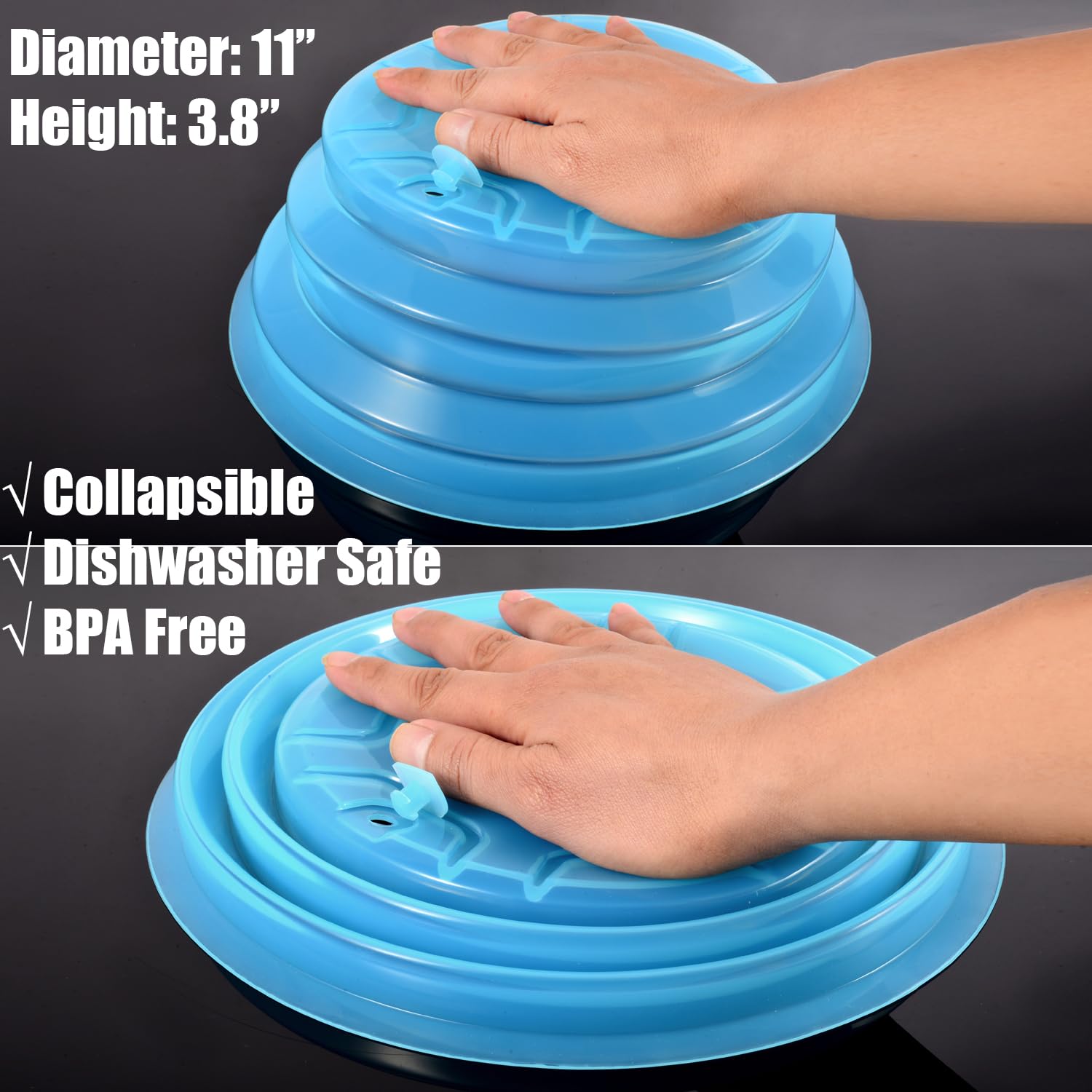 Kichwit Collapsible Silicone Microwave Plate Cover Splatter Guard, Dishwasher Safe & Bpa Free, 11   , Blue