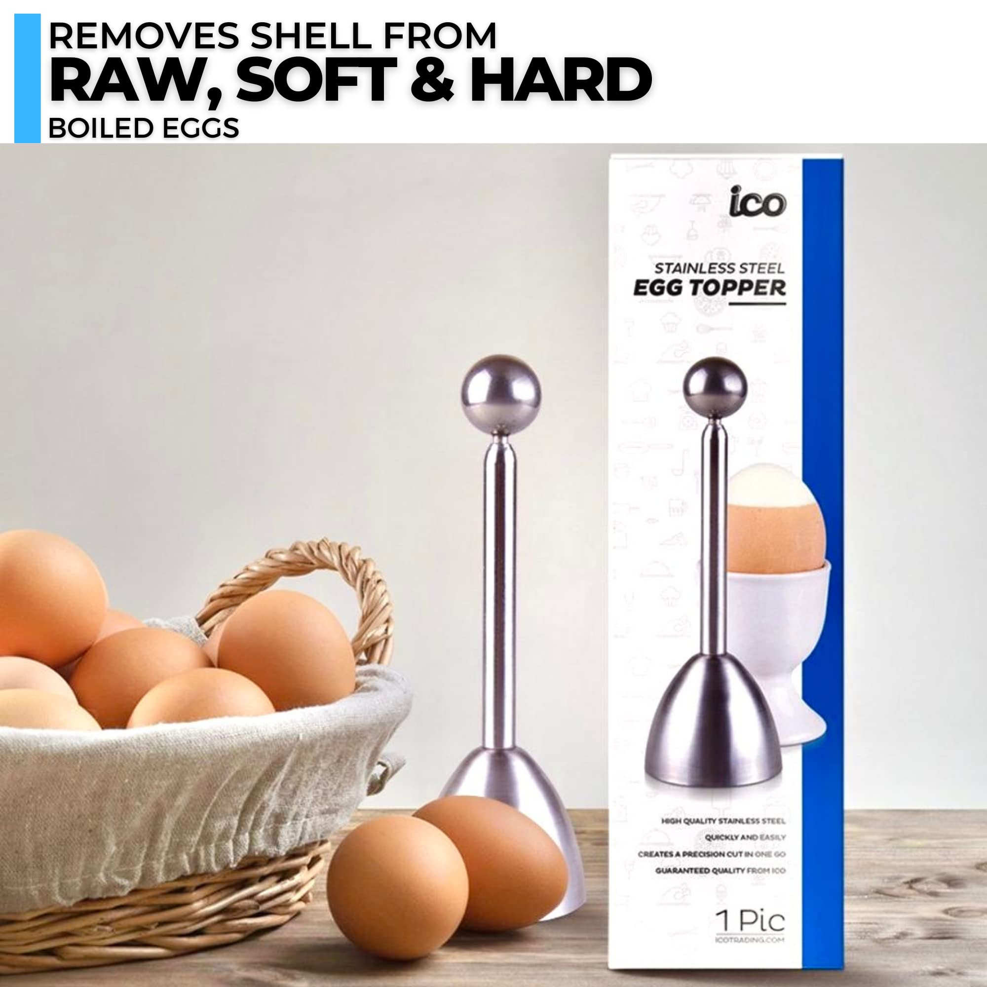 Ico Stainless Steel Egg Topper And Perfect Egg Opener For Soft Boiled Eggs, Egg Cracker For Hard Boiled Eggs