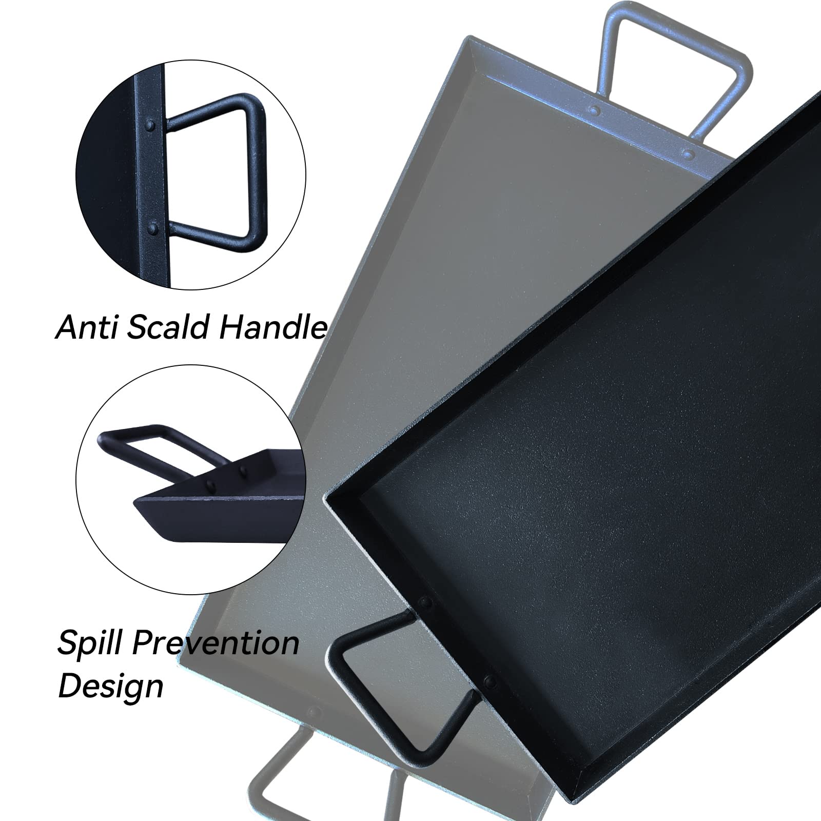 Keleday Cast Iron Griddle Pan - Pre-Seasoned, Non-Stick, 17.68"x10", Black, Square for Indoor/Outdoor Cooking