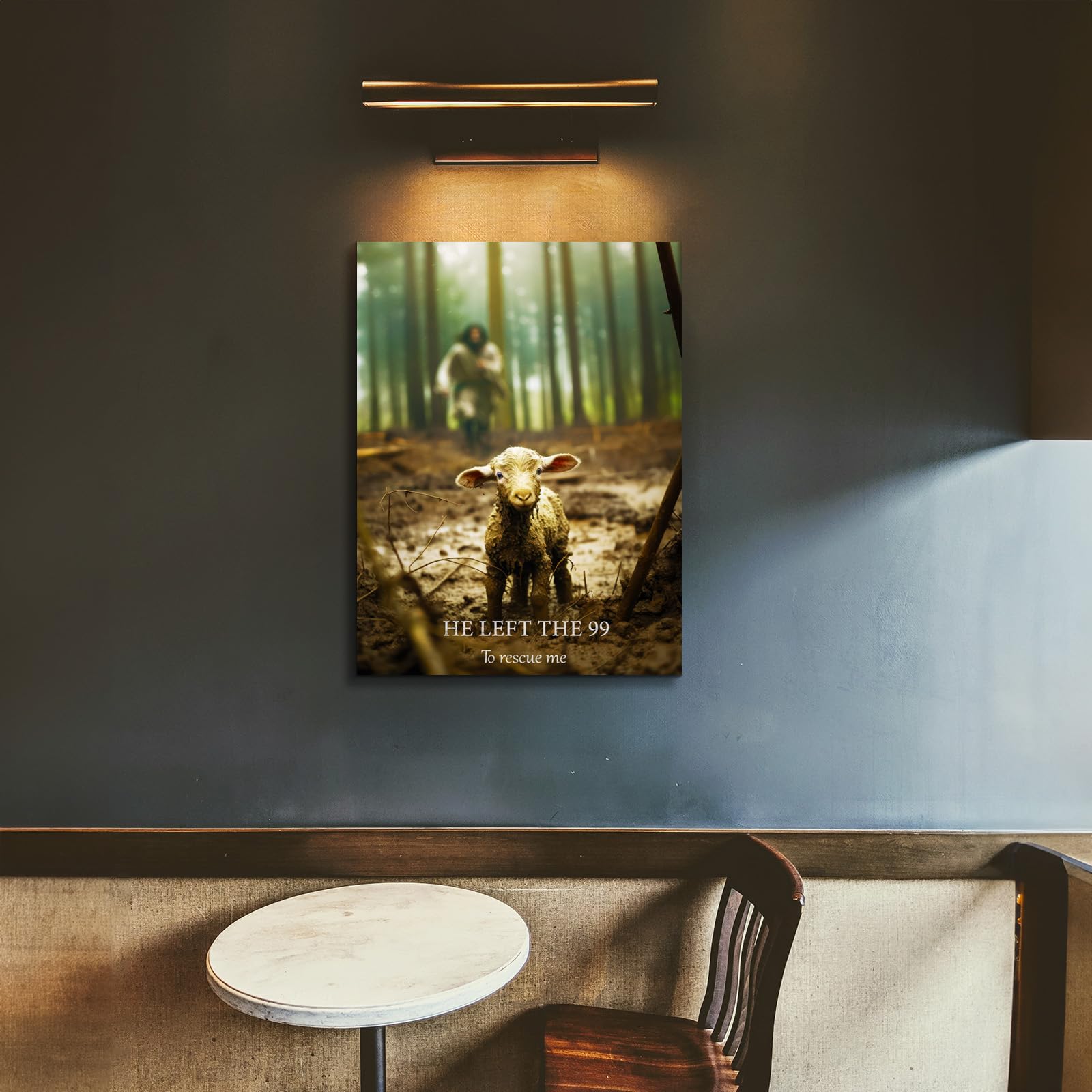 Yonica Jesus With The Sheep Wall Art Jesus Running After Lamb Canvas Print He Left The 99 To Rescue Me Jesus And Lost Sheep Chri