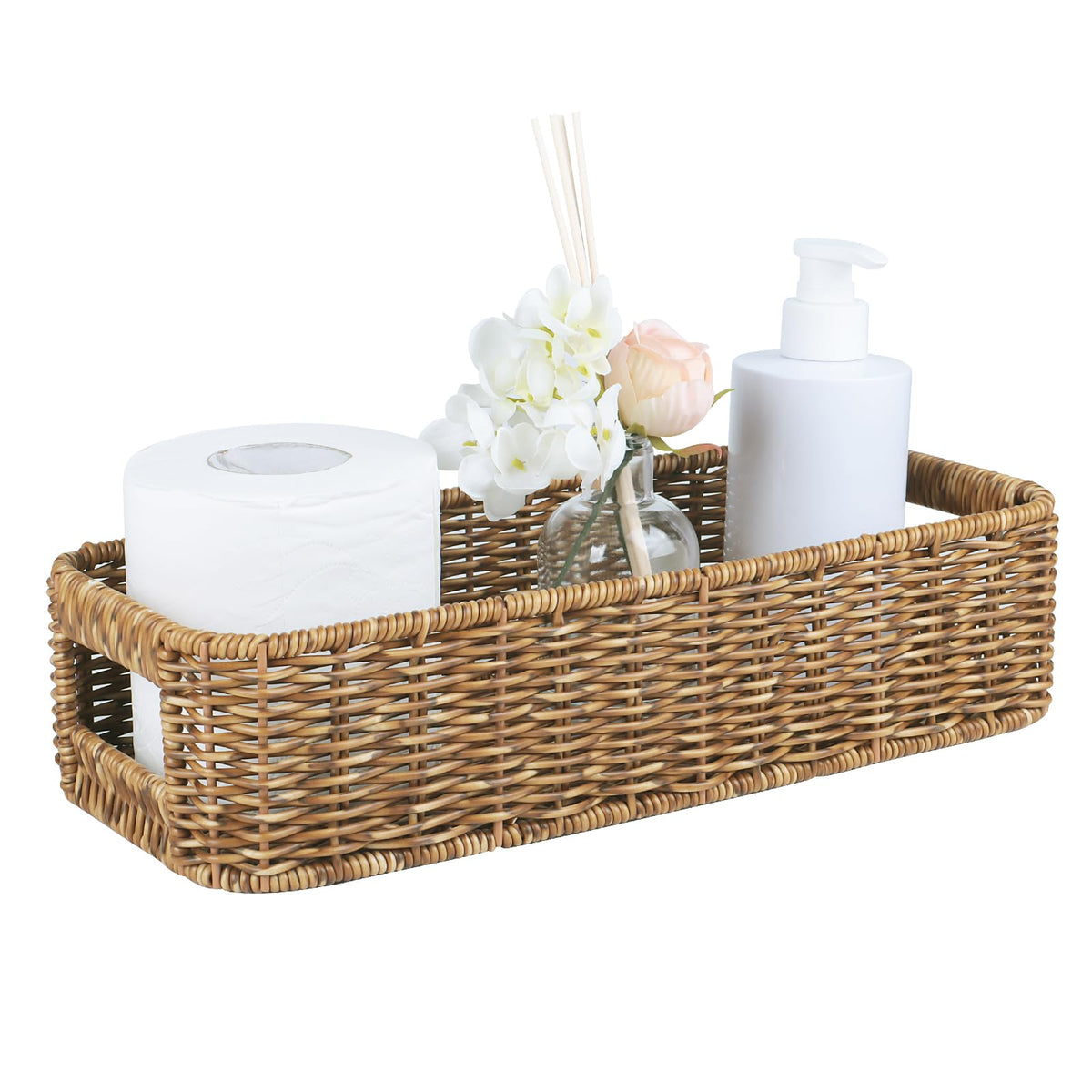 Upinfree Small Wicker Baskets, Wicker Toilet Basket Tank Topper,Toilet Paper Basket For Back Of Toilet Tank Top, 1-Pack