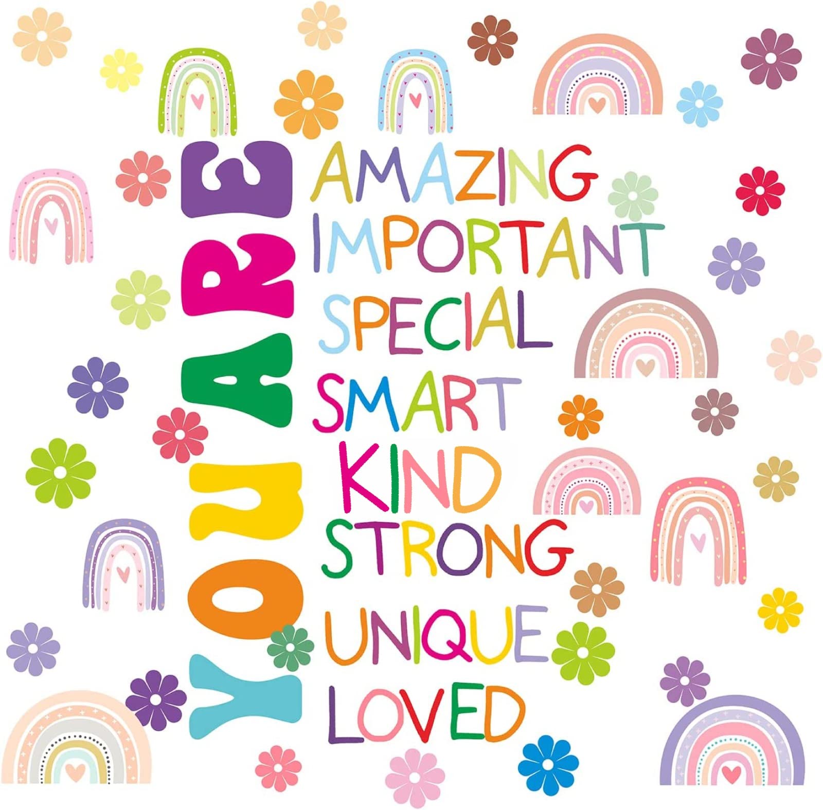 Colorful Inspirational Wall Decals You Are Quote Wall Stickers Small Flower Rainbows Wall Decals Motivational Phrases Wall Stick