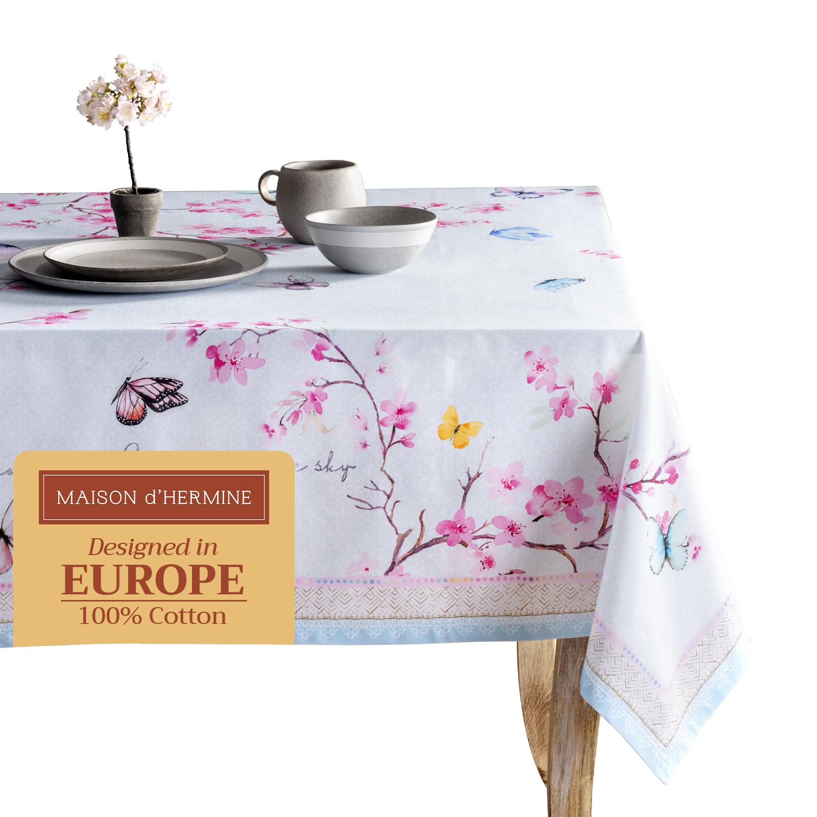 Maison d Hermine Table Cloth Rectangle Table 100% Cotton 70 x 120 Inches Tablecloth Reusable Decorative for Dining Room, Farmho
