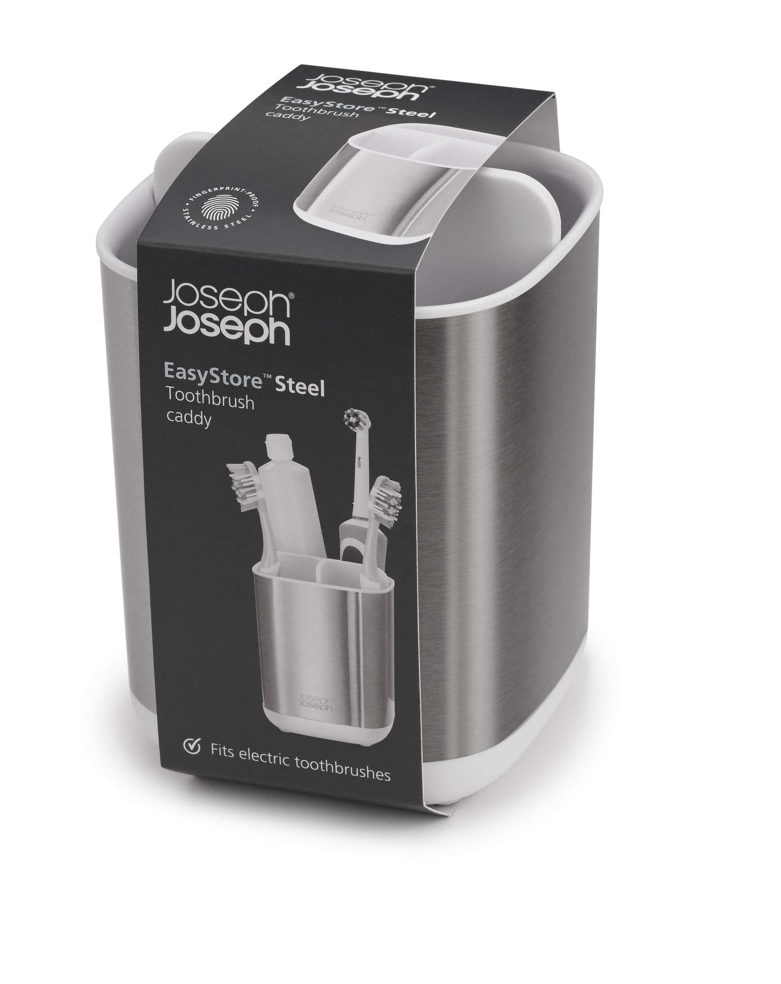 Joseph Joseph EasyStore Stainless Steel Toothbrush Holder Caddy, Small, Model 70530, Bathroom Storage Organizer