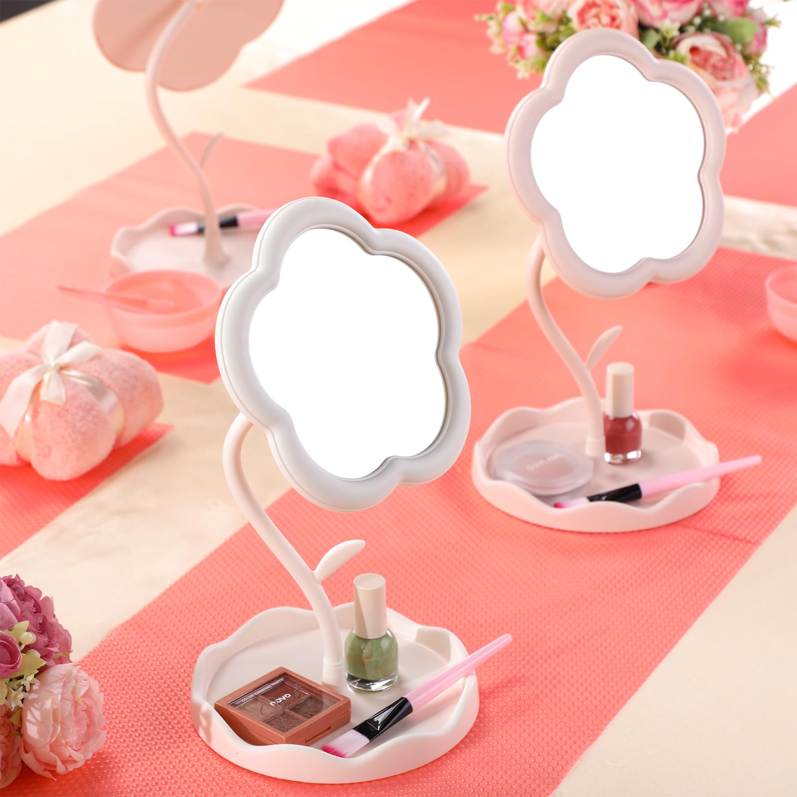 Glikceil 8 Pcs Flower Shaped Mirror Spa Party Makeup Mirror Sleepover Party Favor For Spa Sleepover Slumber Birthday(Pink, White