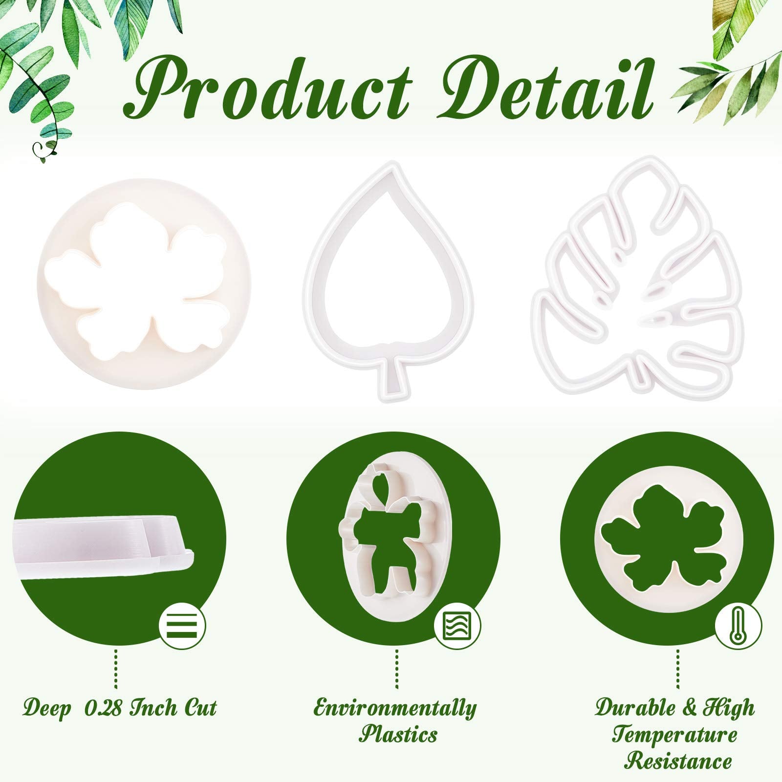 14 Pieces Tropical Leaf Cutters Hawaiian Flower Cutters Plastic Palm Cookie Cutters Flower Leaves Fondant Cutter Palm Cake Embos