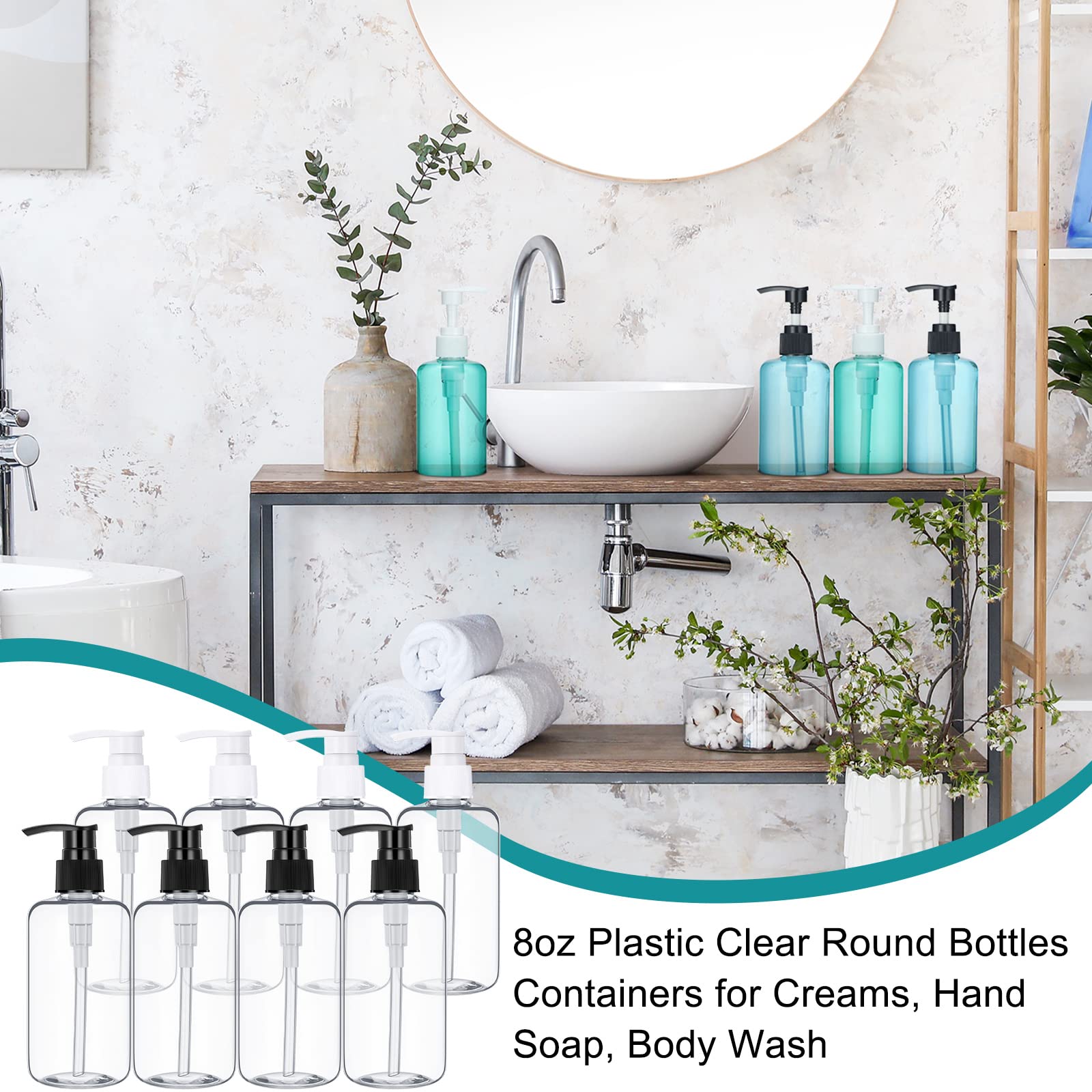 30 Pack 8 Oz Clear Empty Lotion Bottles Plastic Pump Bottles Hand Dish Dispenser Round Bottles Containers Refillable Container B