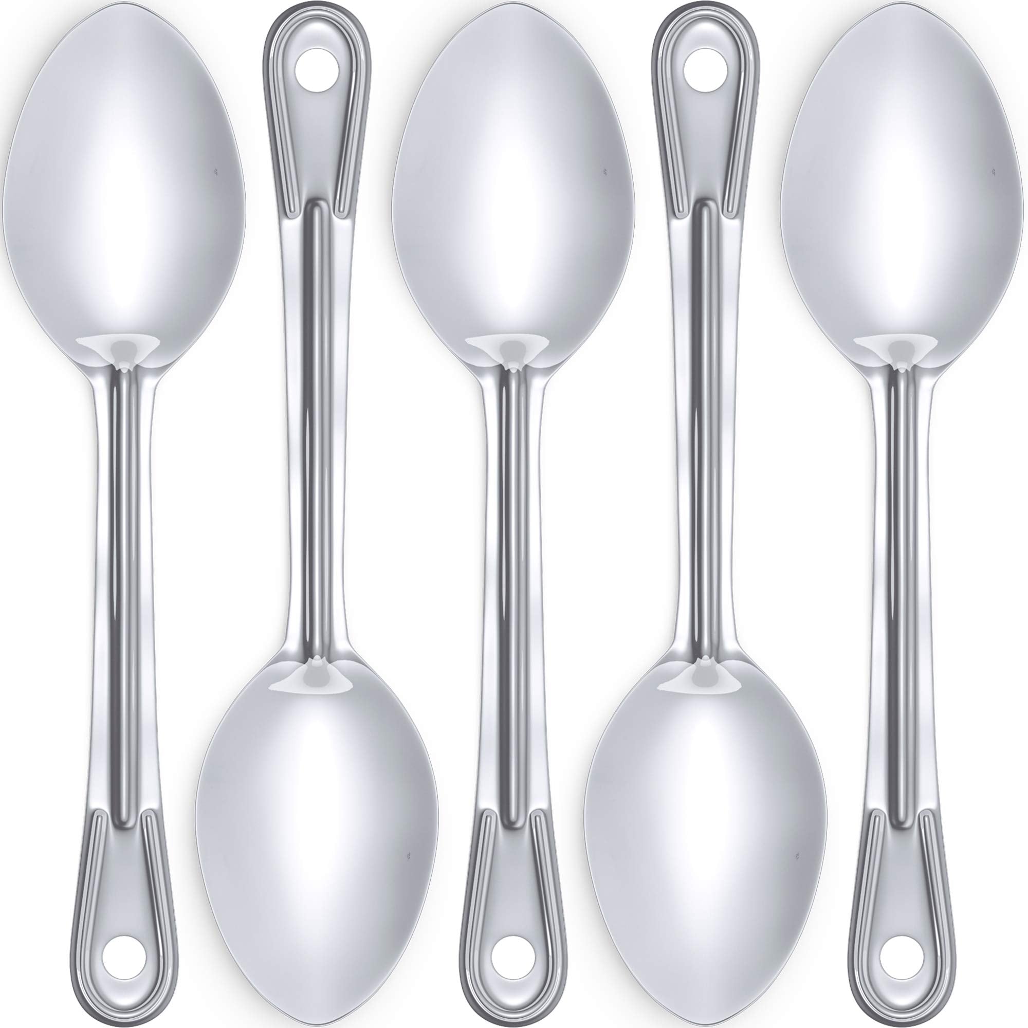 Super Strong, Ergonomic 11 In Serving Spoon 5 Pk. Big, Solid Stainless Steel Spoons For Cooking, Baking And Basting. Best Kitche