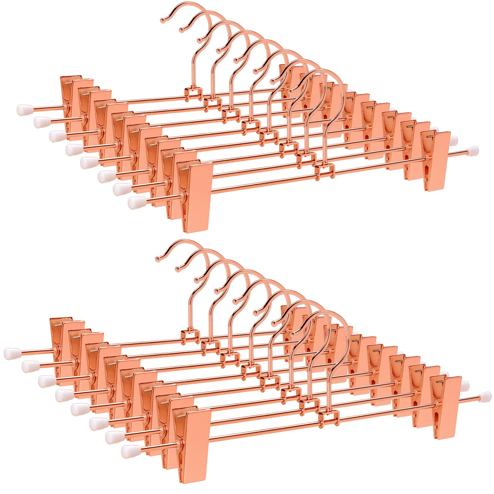 Amber Home 24 Pack Rose Copper Gold Metal Pants Skirt Hangers With Clips, Adjustable Clip Metal Trouser Hangers, Clip Hangers Fo