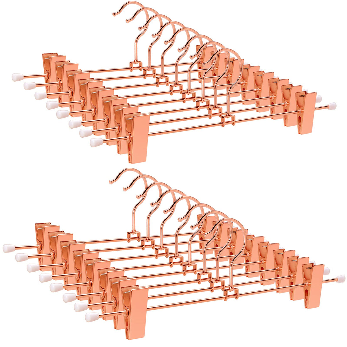 Amber Home 24 Pack Rose Copper Gold Metal Pants Skirt Hangers With Clips, Adjustable Clip Metal Trouser Hangers, Clip Hangers Fo