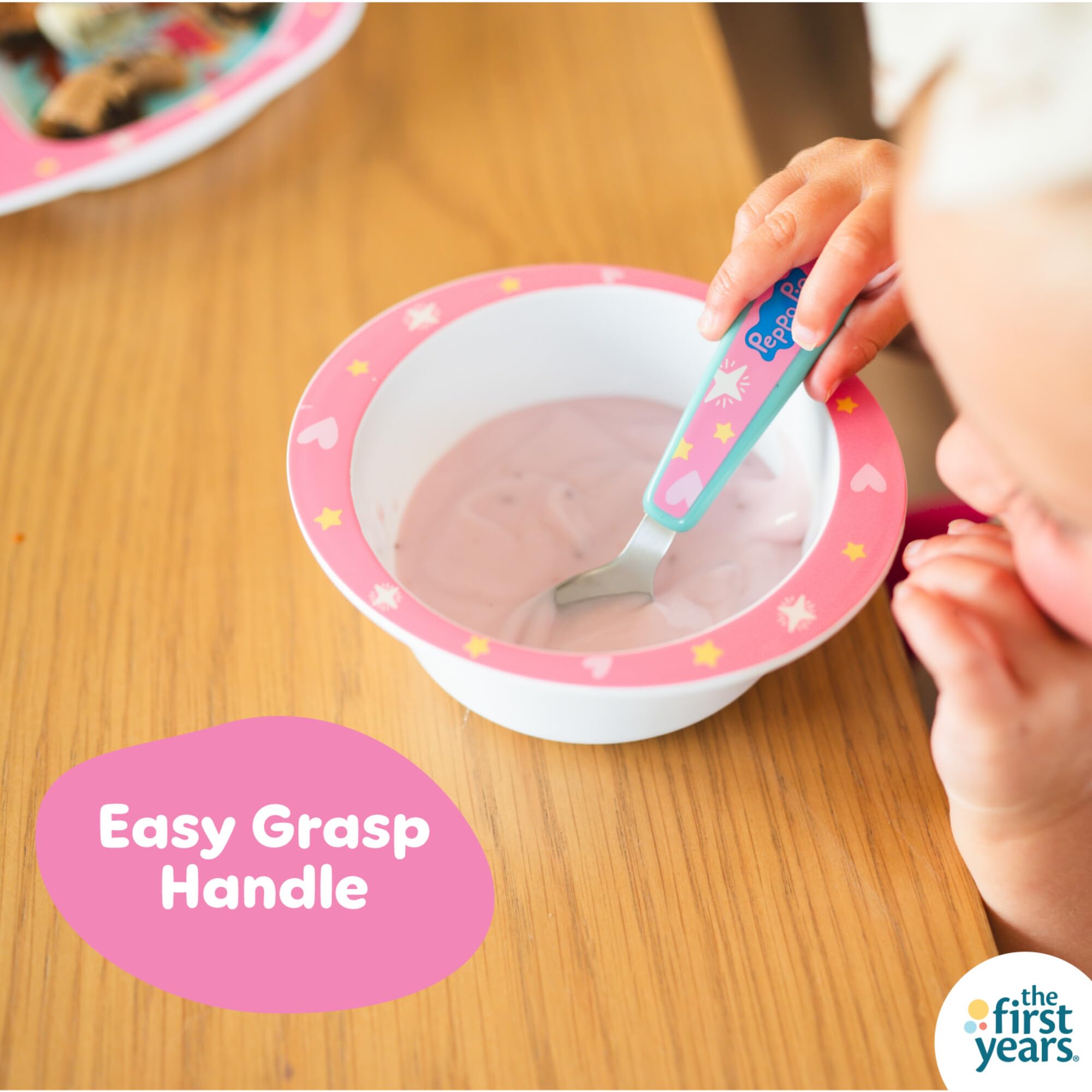The First Years Peppa Pig Toddler Dinnerware Set - Includes Toddler Plate, Divided Bowl, and Toddler Utensils - Dishwasher Safe