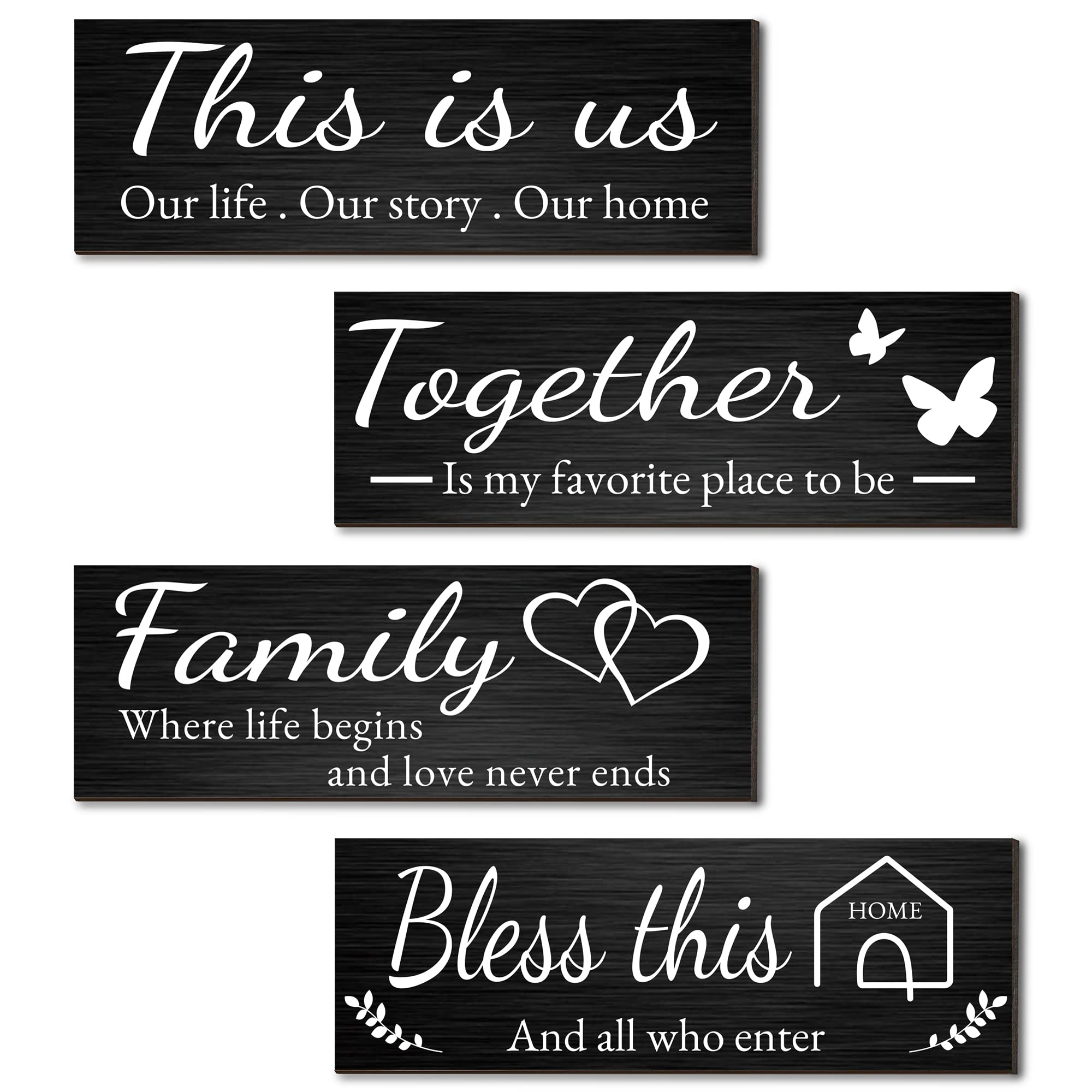 Joyhawk 4 Pieces Home Wall Decor Signs, THIS IS US/TOGETHER/BLESS THIS HOME/FAMILY Wall Decor For Living Room Bedroom, Rustic Wo