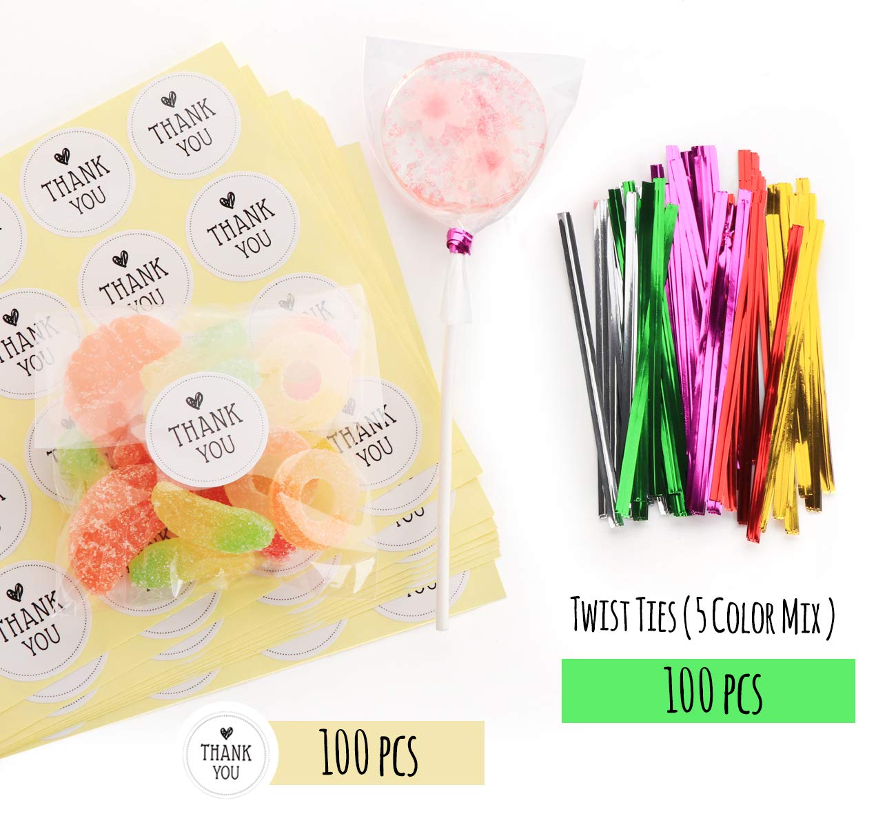 200Pcs Candy Treat Bags 4'' X 6'' Clear Cellophane Bag& 2.8'' X 4'' Small Treat Bags With Ties, Thickening Plastic Party Favor B