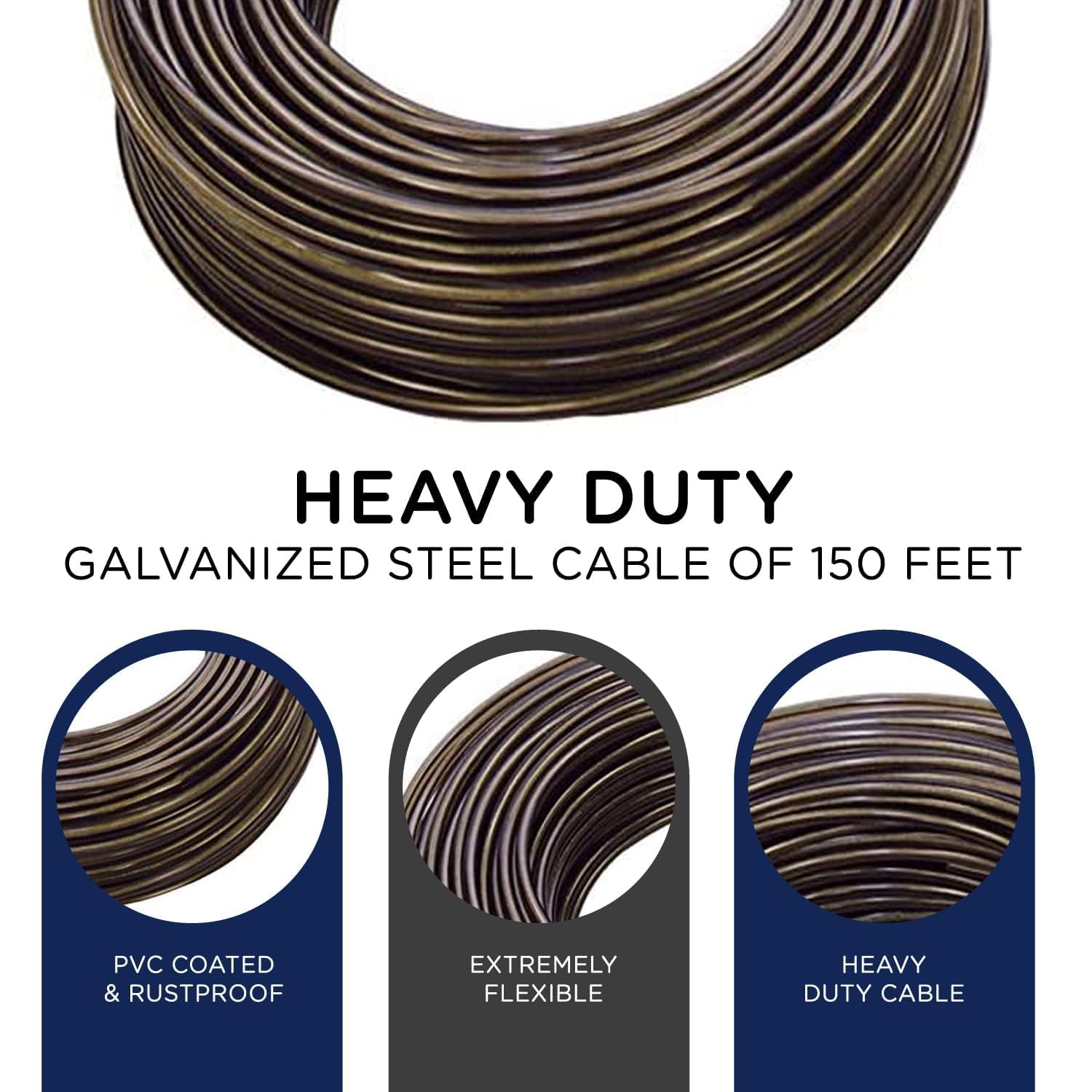 Strata 150 Feet Clothesline Outdoor Heavy Duty Galvanized Wire Steel Cable  Mocha PVC Coating - Clothes Line Wires for Outside Laundry Drying