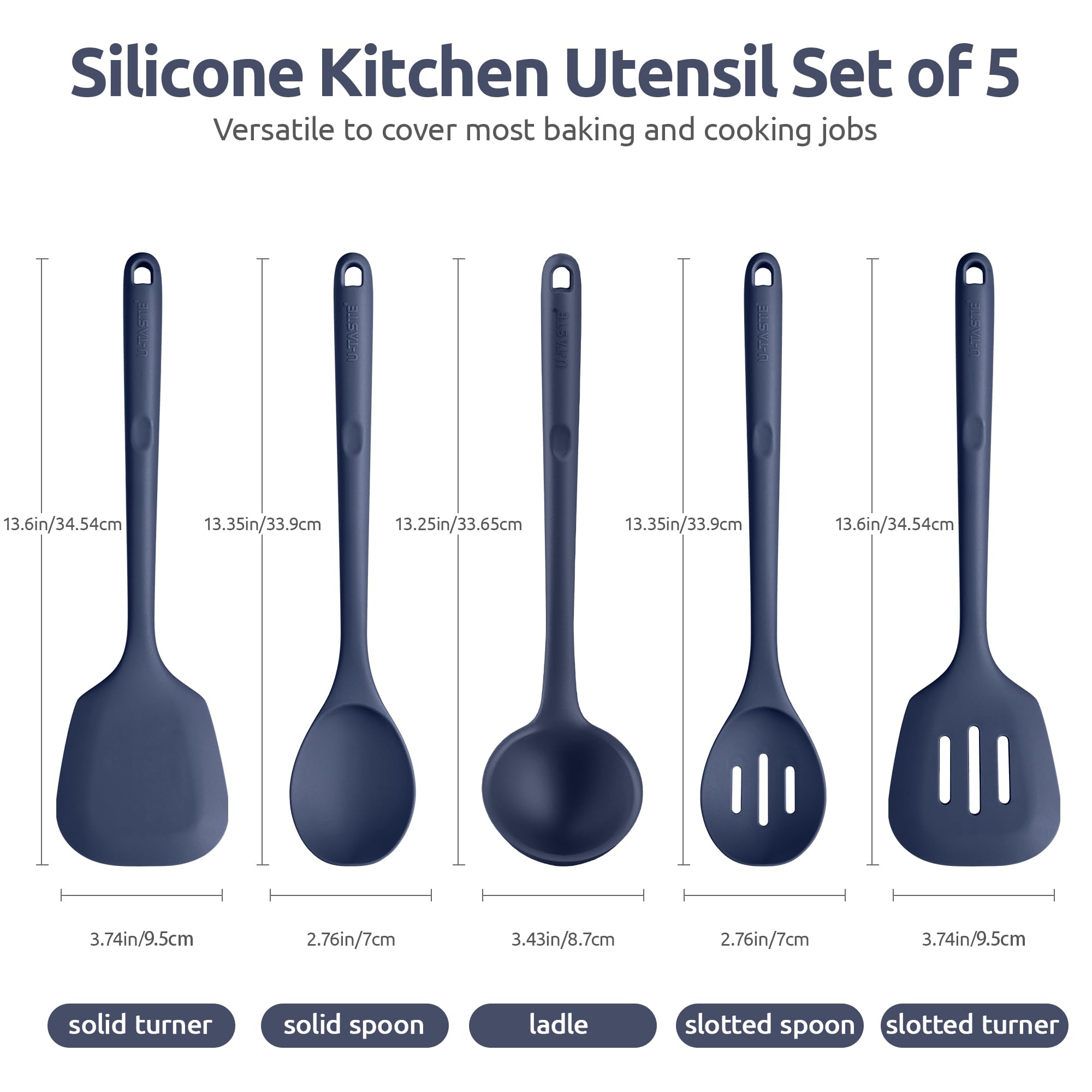Silicone Kitchen Cooking Utensil Set: U-Taste High Heat Resistant 13.6In Kitchen Gadgets, Bpa Free Non Stick Rubber Cook Accesso