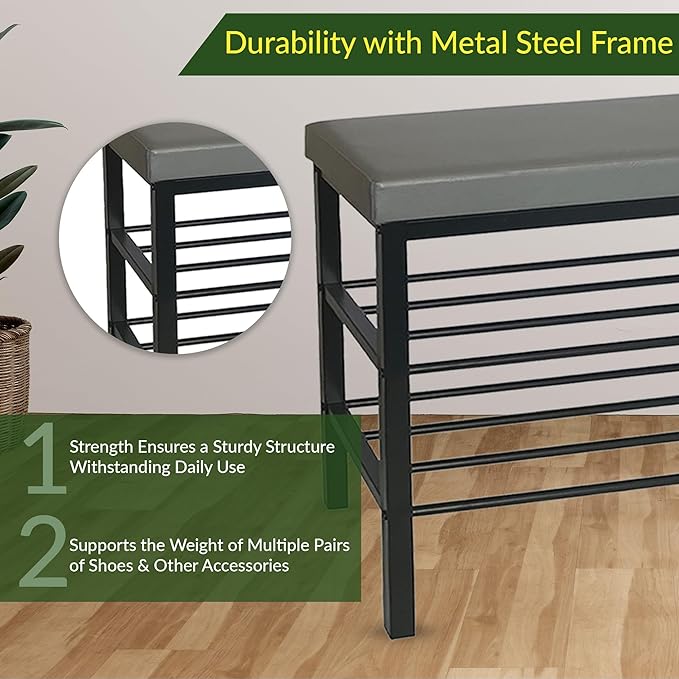 Entryway Shoe Storage Bench with Cushioned Seat