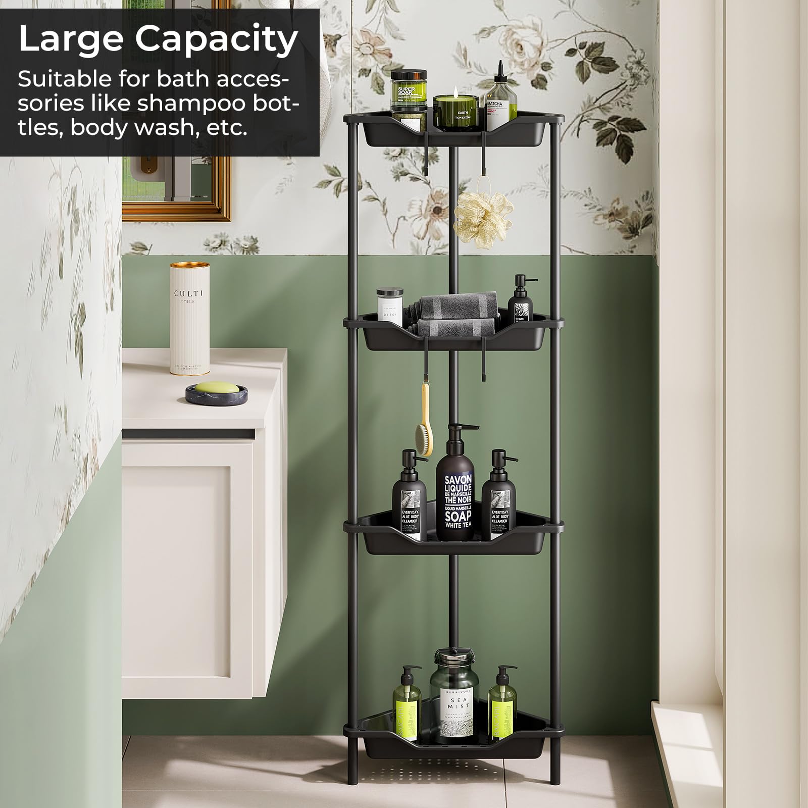 Odesign 4 Tier Corner Shelf Stand For Living Room Bedroom Bathroom,Plastic Metal Splicing Ground Cabinet Storage Rack,Standing S