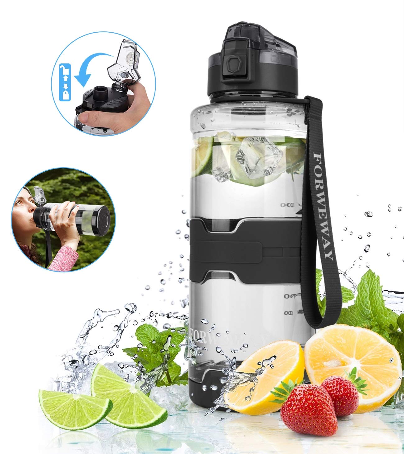 Forweway Sport Water Bottle 1.5L Large Water Jug For Outdoor Black