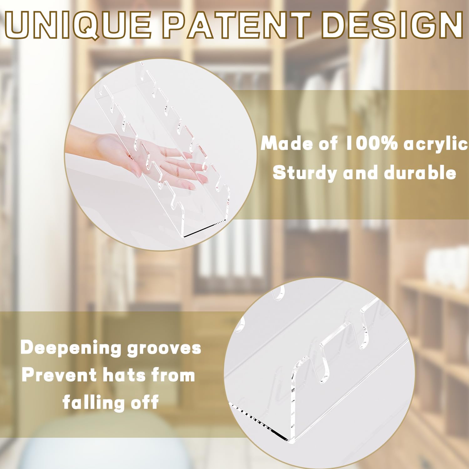 Actbio 4 Pcs Hat Stand For Baseball Caps, No Install Acrylic Hat Organizer For 28 Baseball Caps, Hat Holder Hat Storage Hat Disp